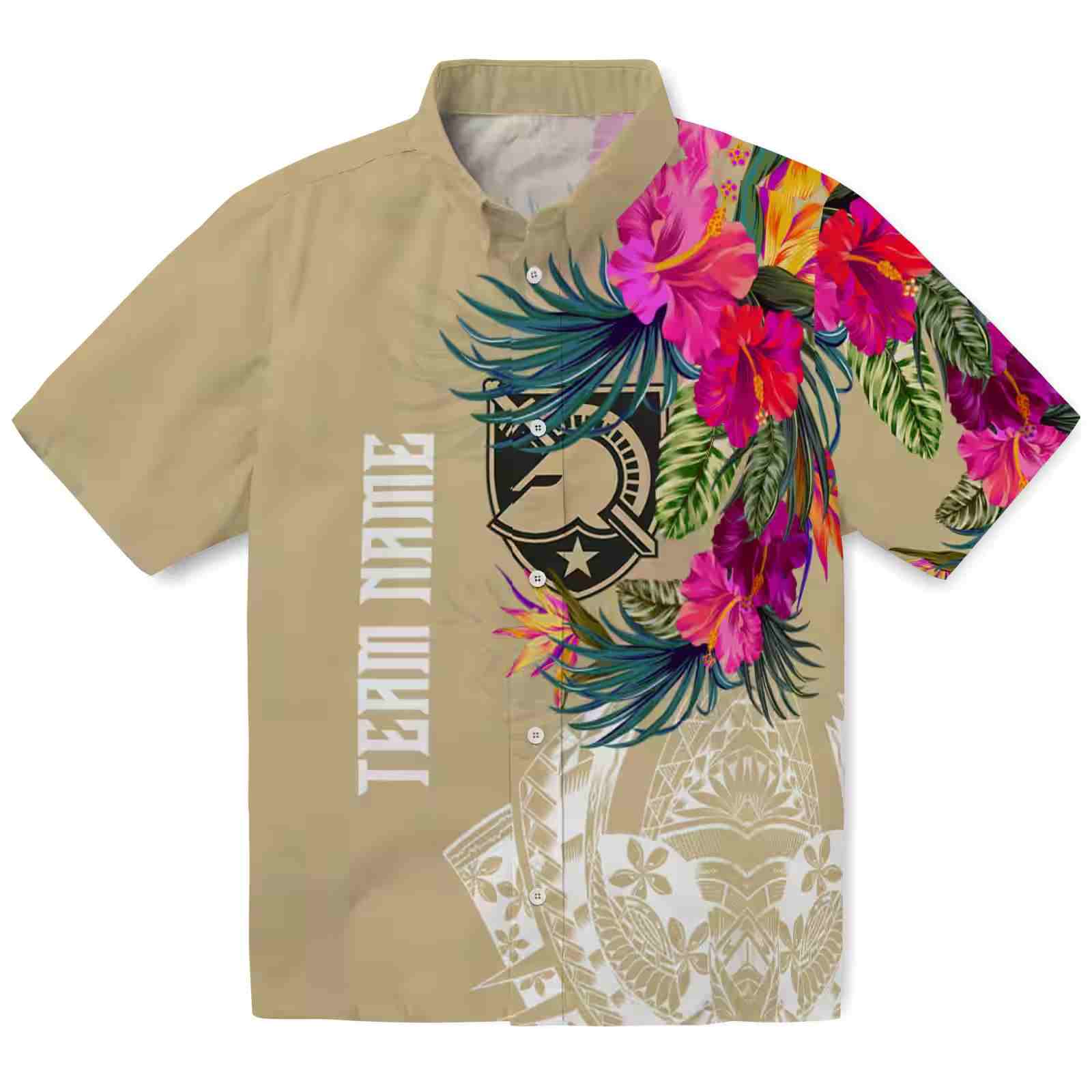 Army Black Knights Floral Polynesian Gold Hawaiian Shirt