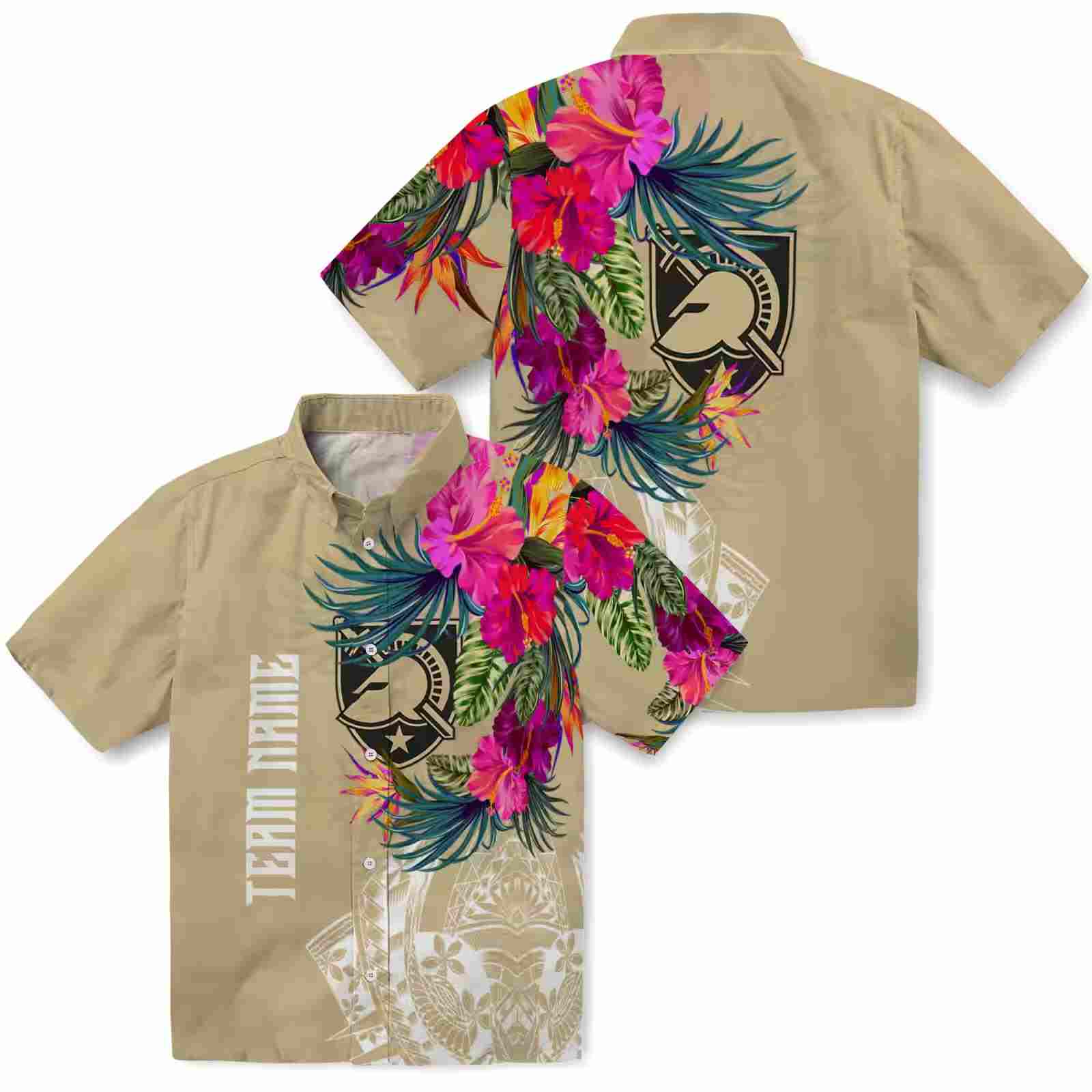 army black knights floral polynesian gold hawaiian shirt high quality