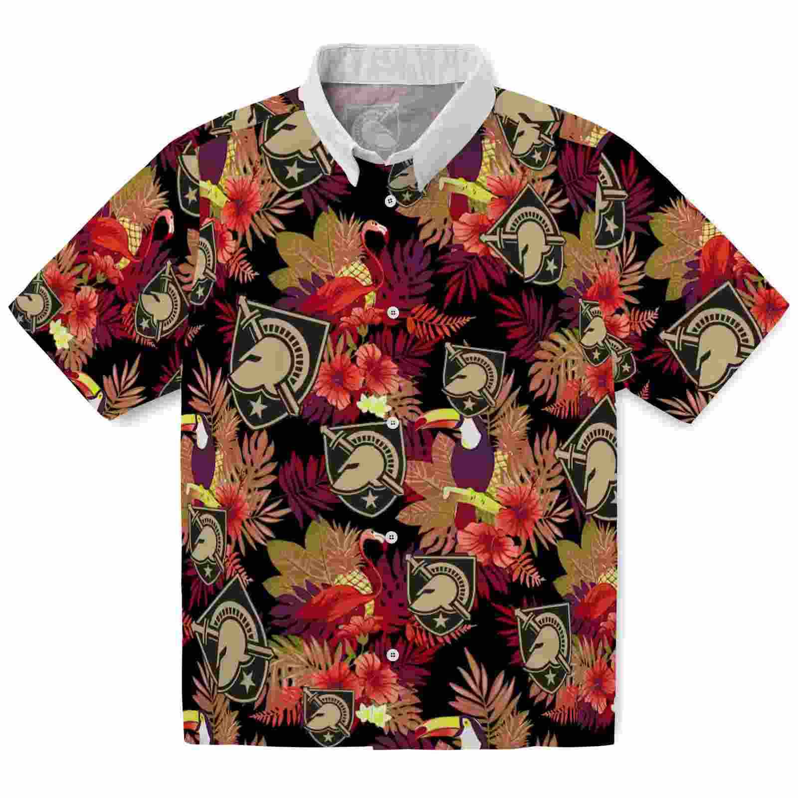 Army Black Knights Floral Toucan Gold Red Hawaiian Shirt