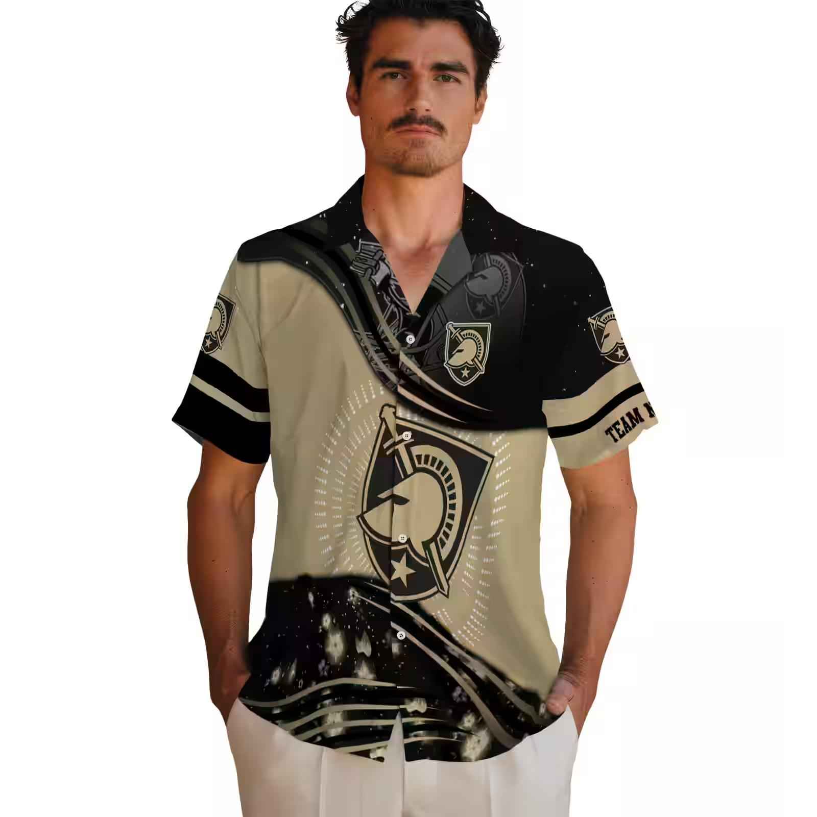 army black knights football wave gold black hawaiian shirt fashion forward