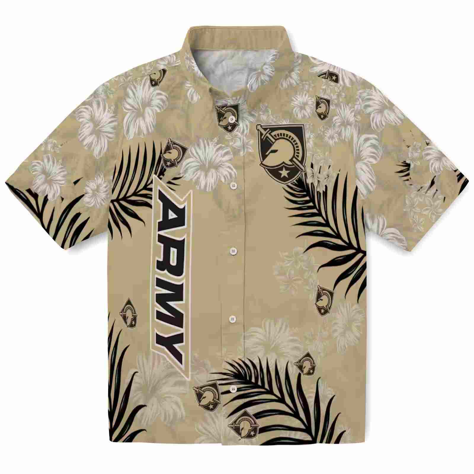 Army Black Knights Hibiscus Print Gold Hawaiian Shirt