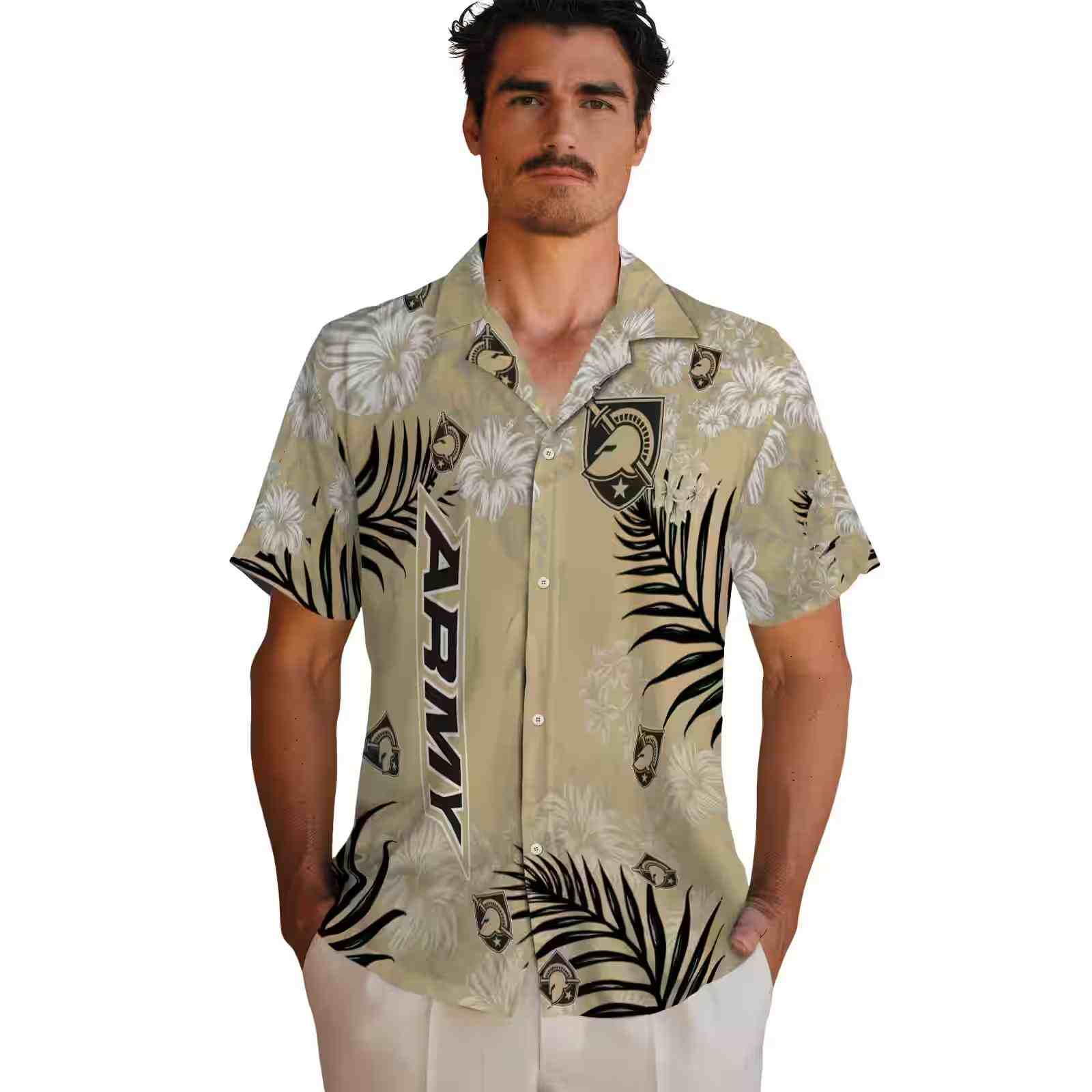 army black knights hibiscus print gold hawaiian shirt fashion forward