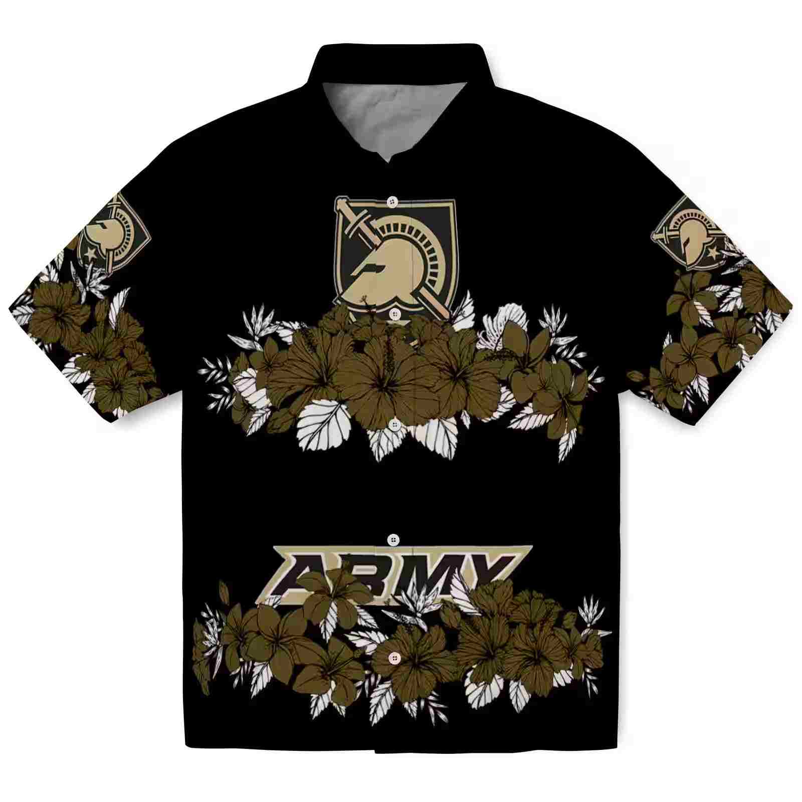 Army Black Knights Hibiscus Stripe Gold Black Hawaiian Shirt