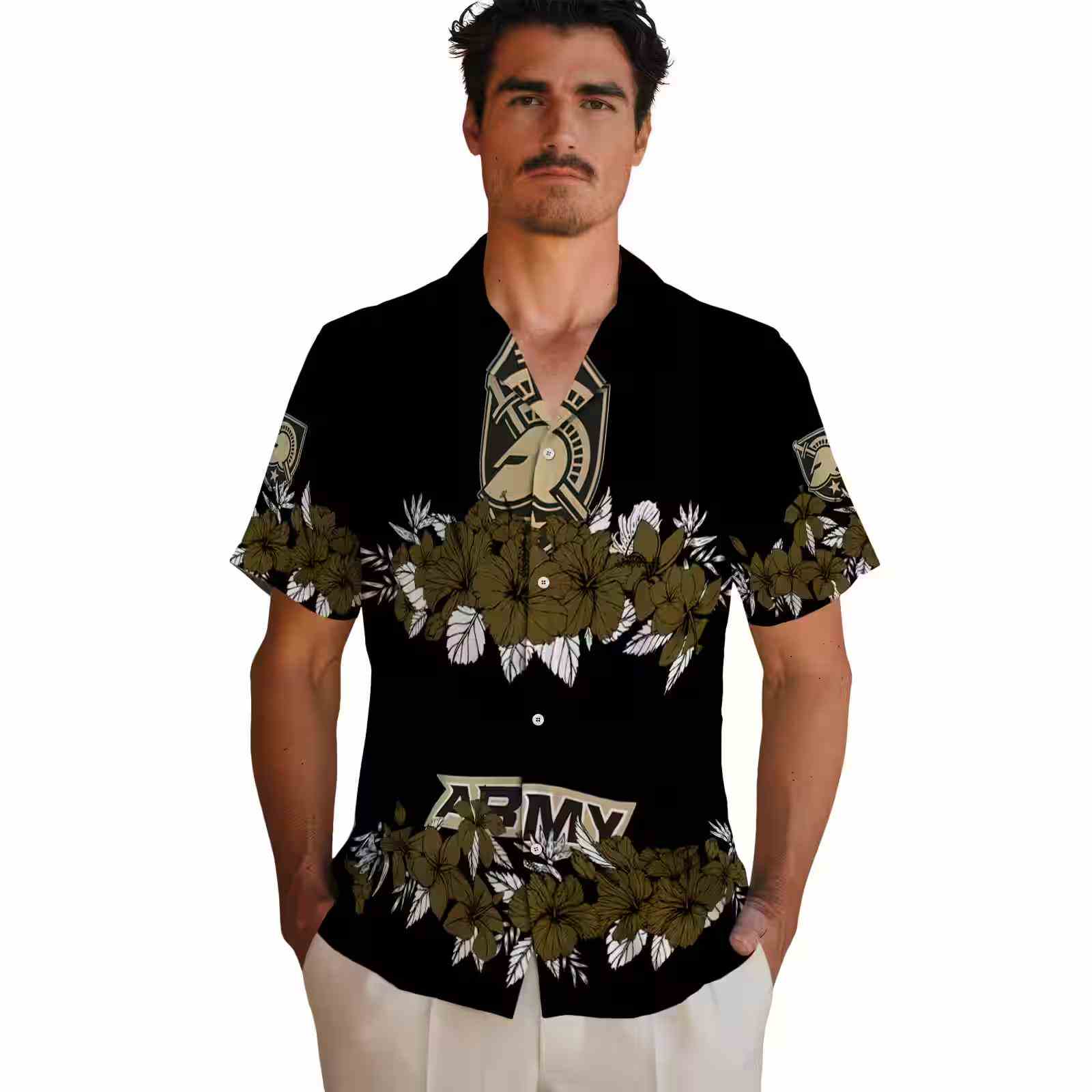 army black knights hibiscus stripe gold black hawaiian shirt fashion forward