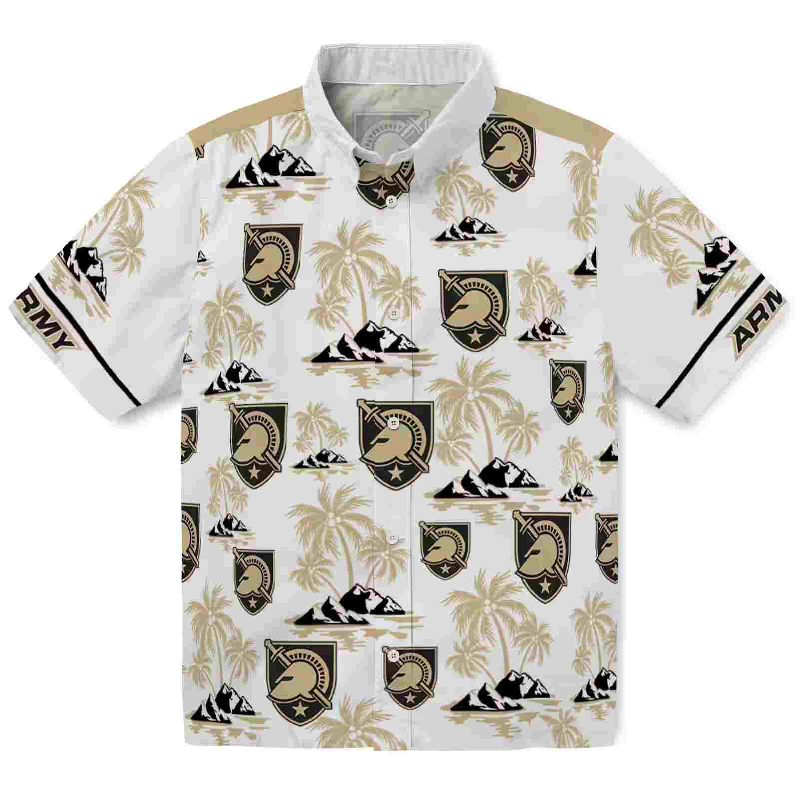 Army Black Knights Palm Island Print Gold White Hawaiian Shirt