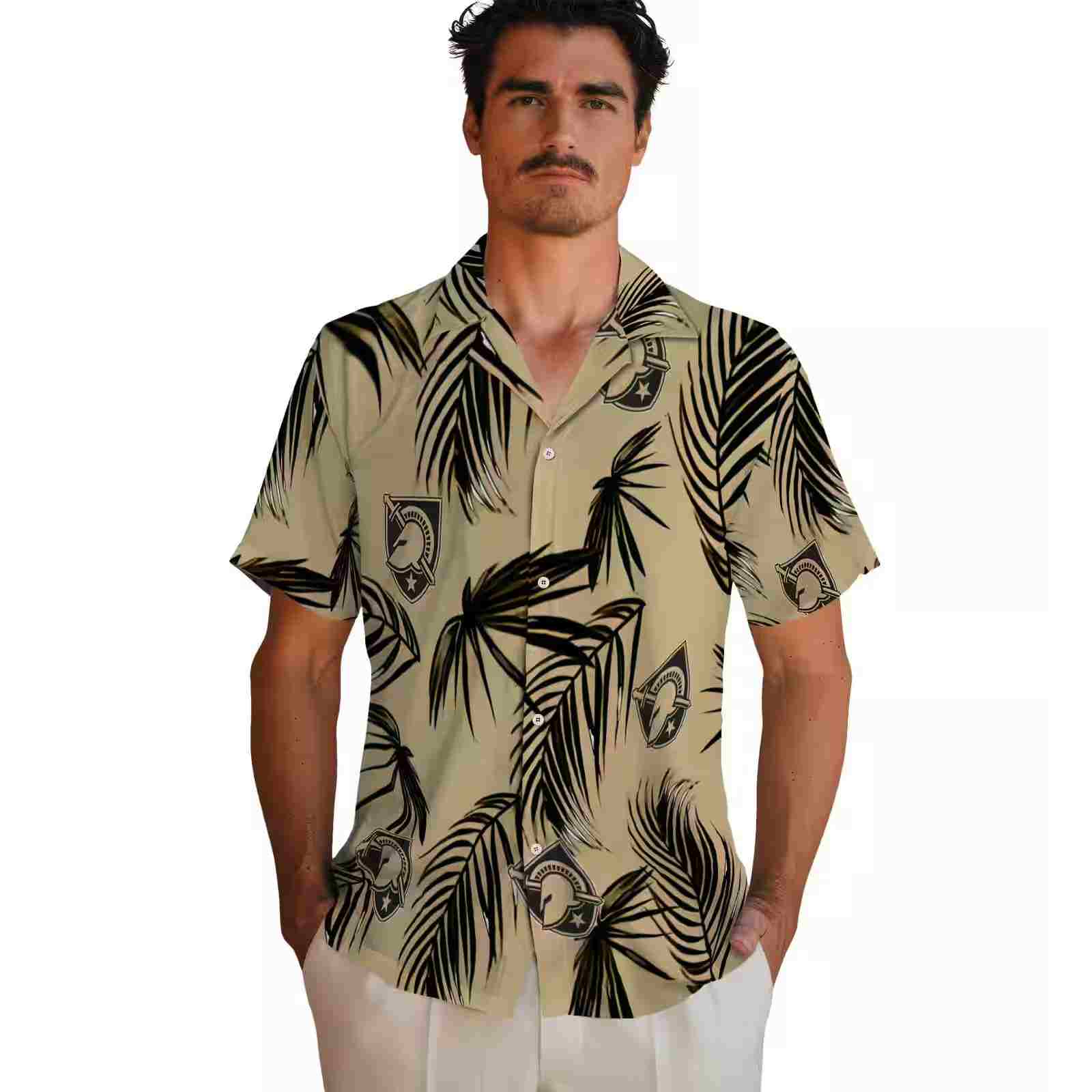 army black knights palm leaf gold hawaiian shirt fashion forward