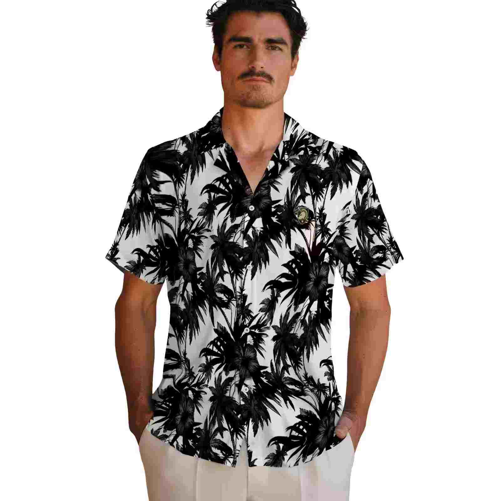 army black knights palm motifs black white hawaiian shirt fashion forward