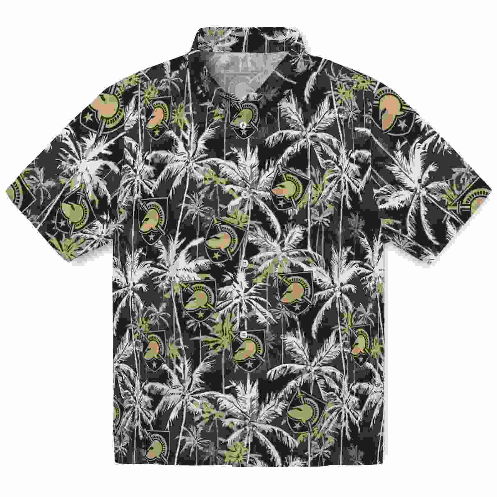 Army Black Knights Palm Pattern Gold Black Hawaiian Shirt