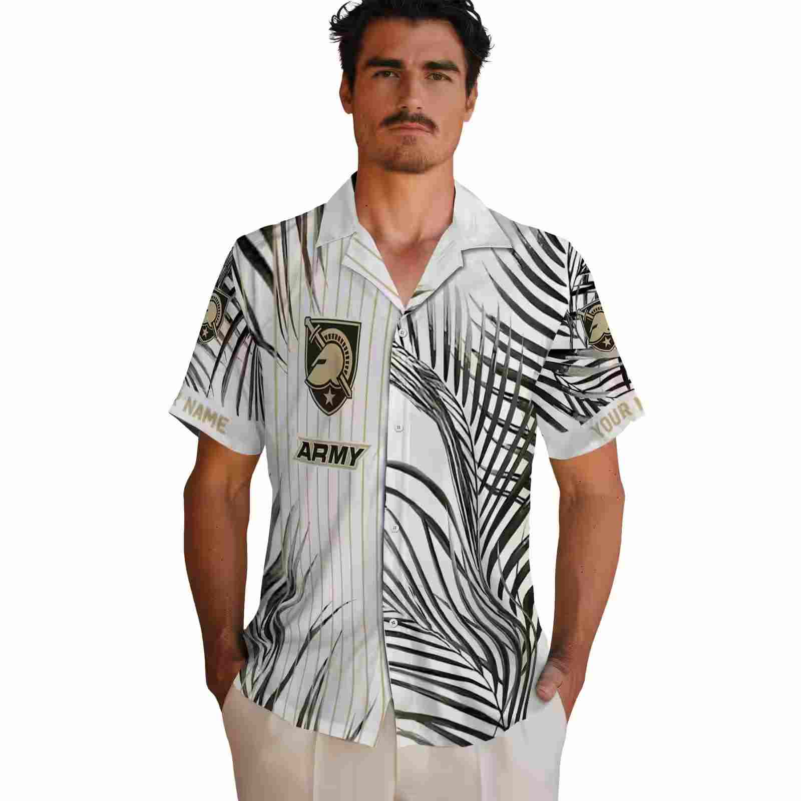 army black knights palm stripes gold black white hawaiian shirt fashion forward