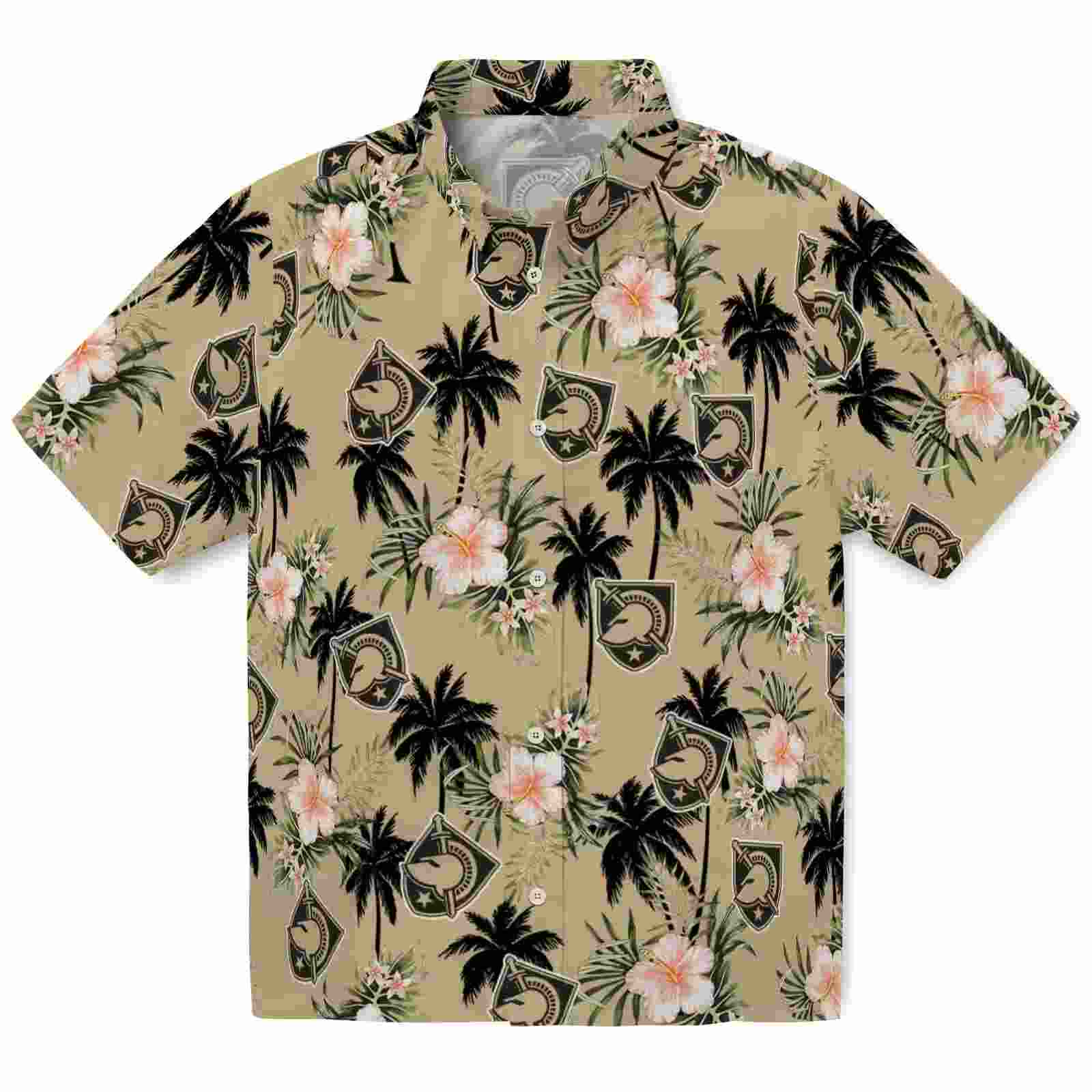 Army Black Knights Palm Tree Flower Gold Hawaiian Shirt