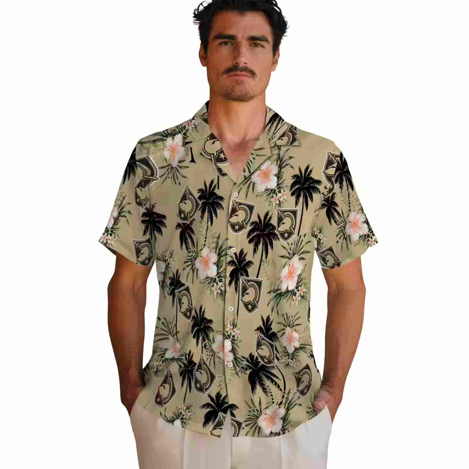 army black knights palm tree flower gold hawaiian shirt fashion forward