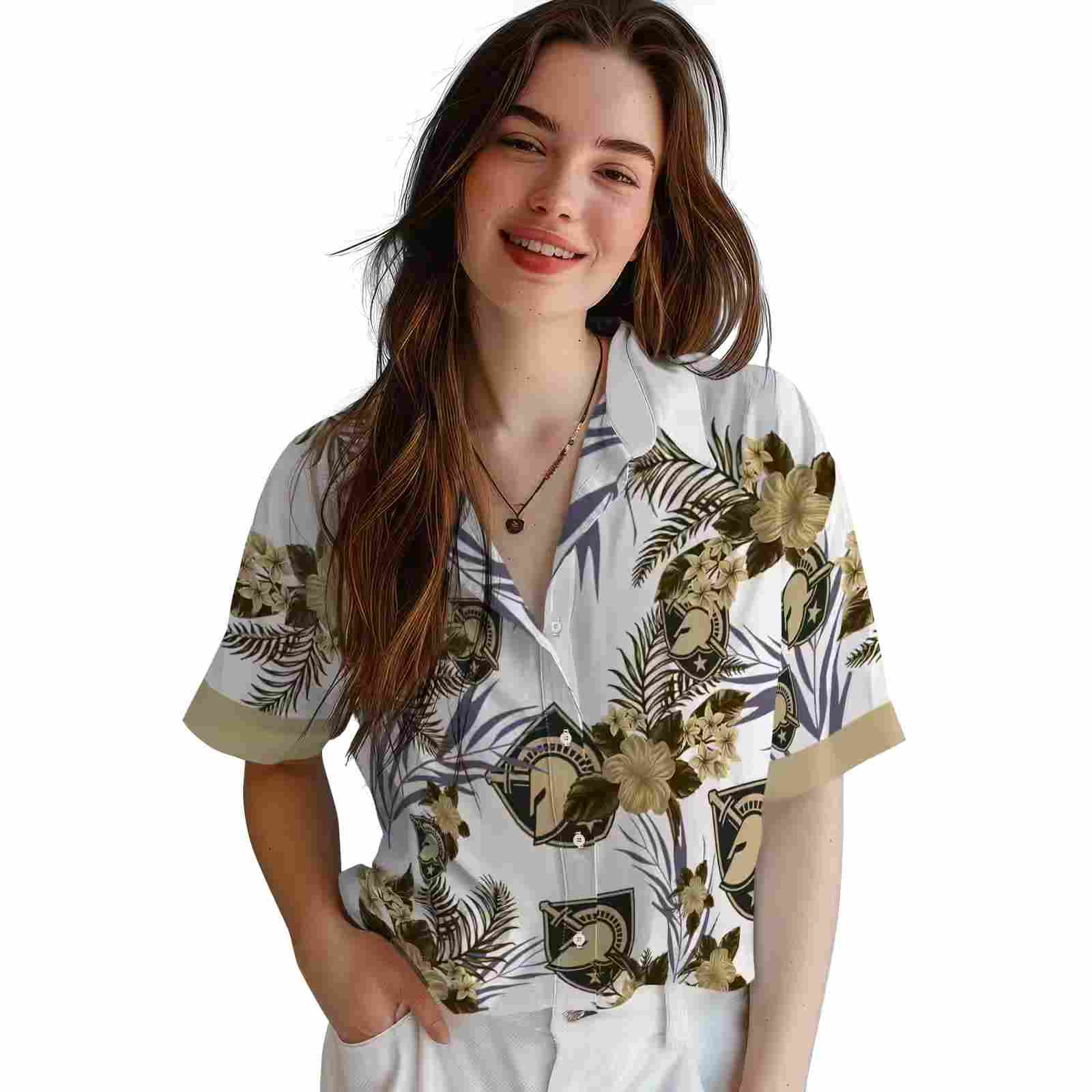 army black knights patriotic hibiscus design gold white hawaiian shirt latest model