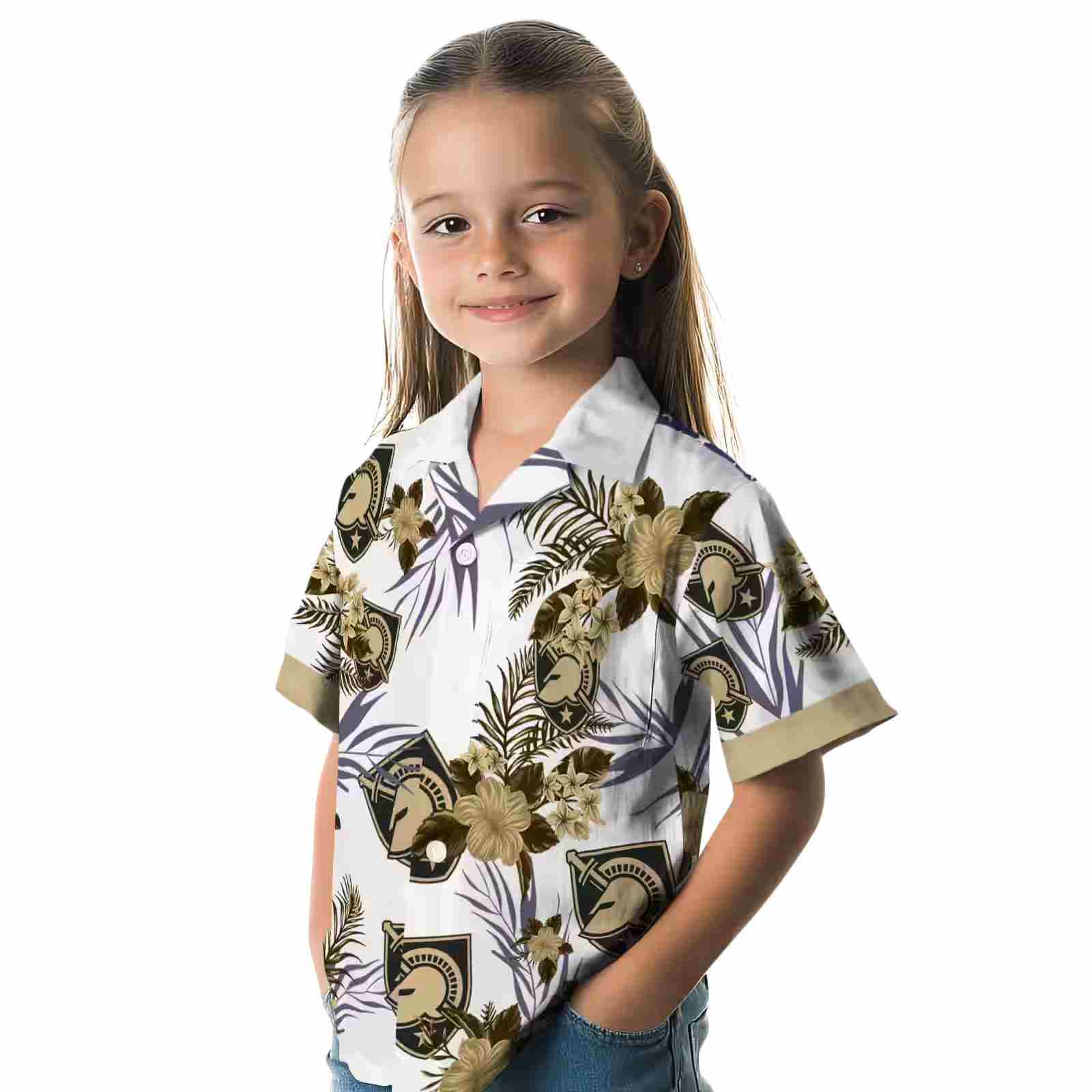 army black knights patriotic hibiscus design gold white hawaiian shirt premium grade