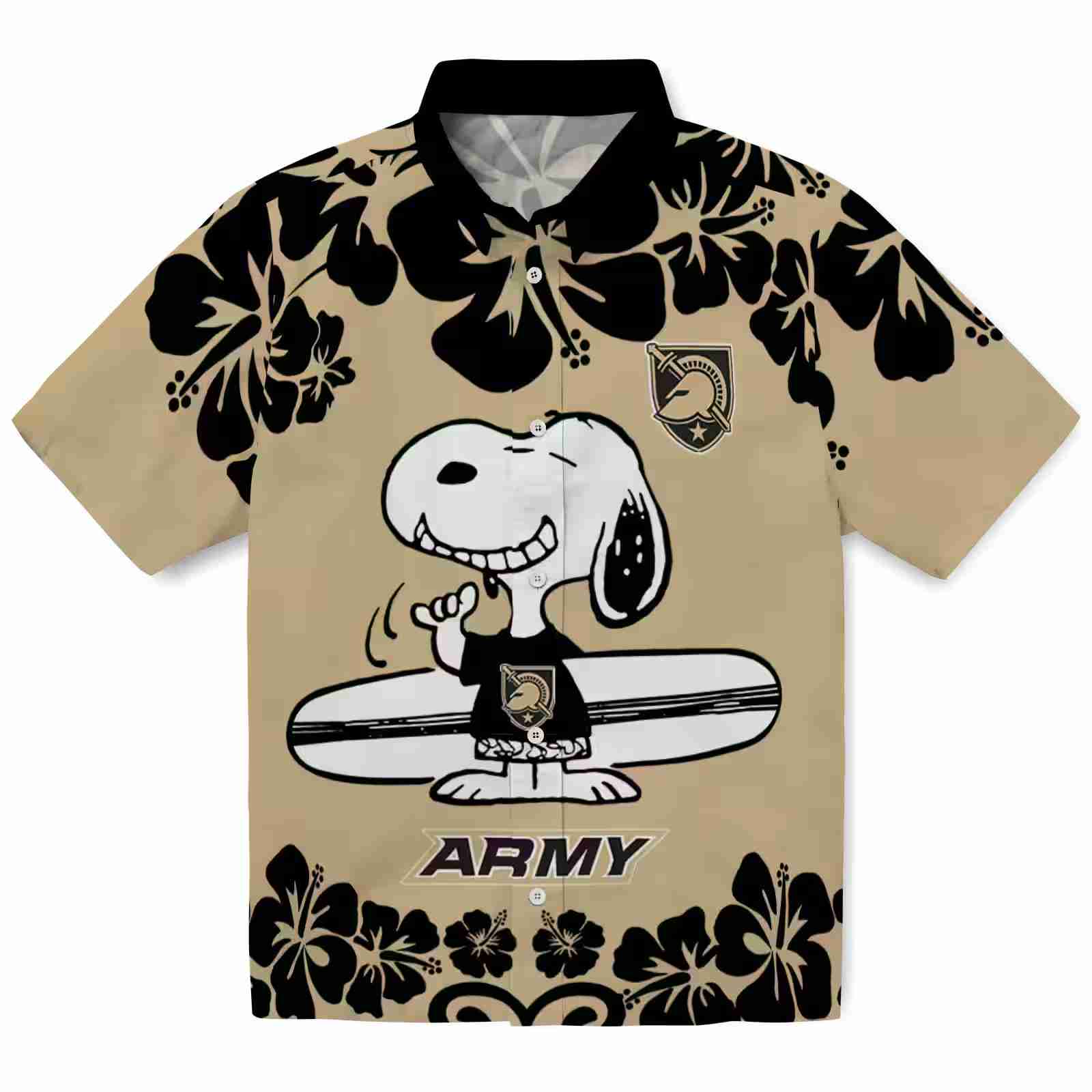 Army Black Knights Snoopy Surf Gold White Hawaiian Shirt