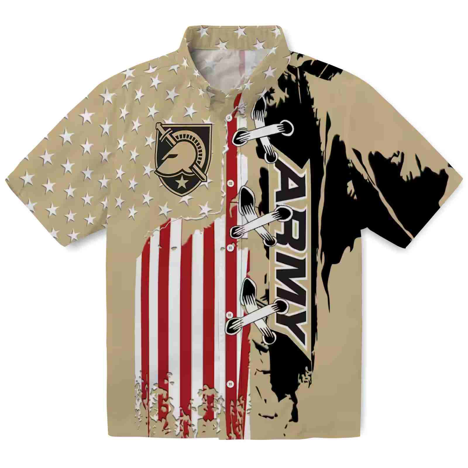 Army Black Knights Stitched Flag Gold Hawaiian Shirt