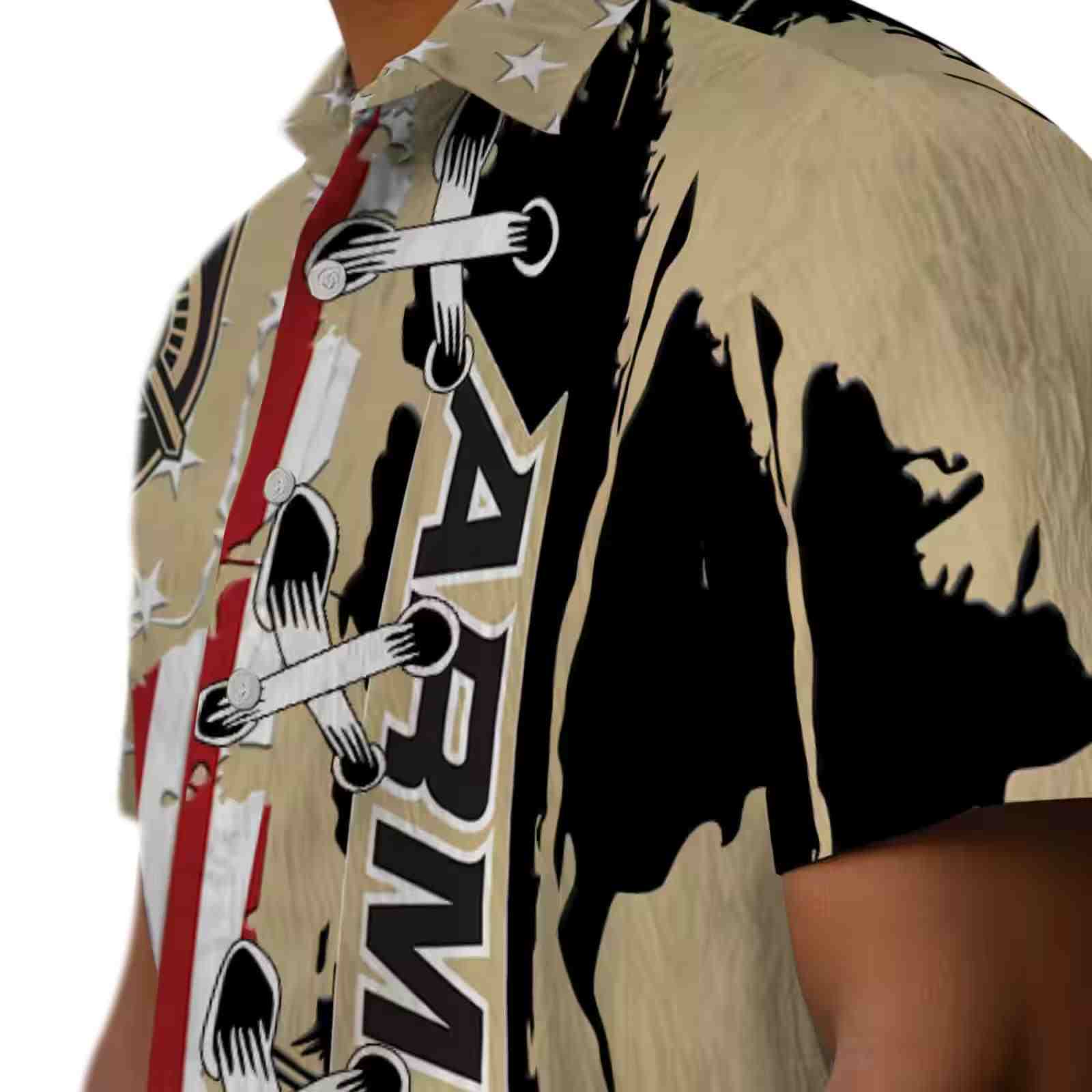 army black knights stitched flag gold hawaiian shirt trendy