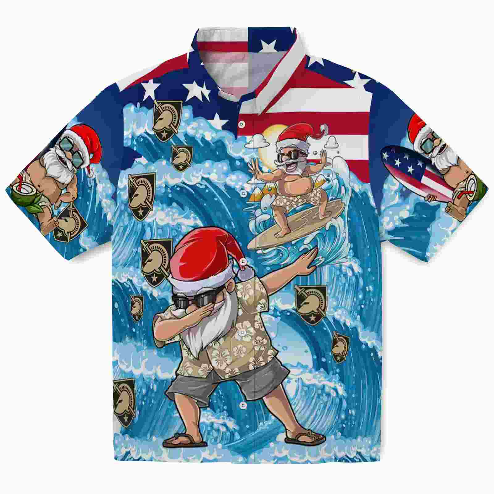 Army Black Knights Surfing Santa Blue Hawaiian Shirt