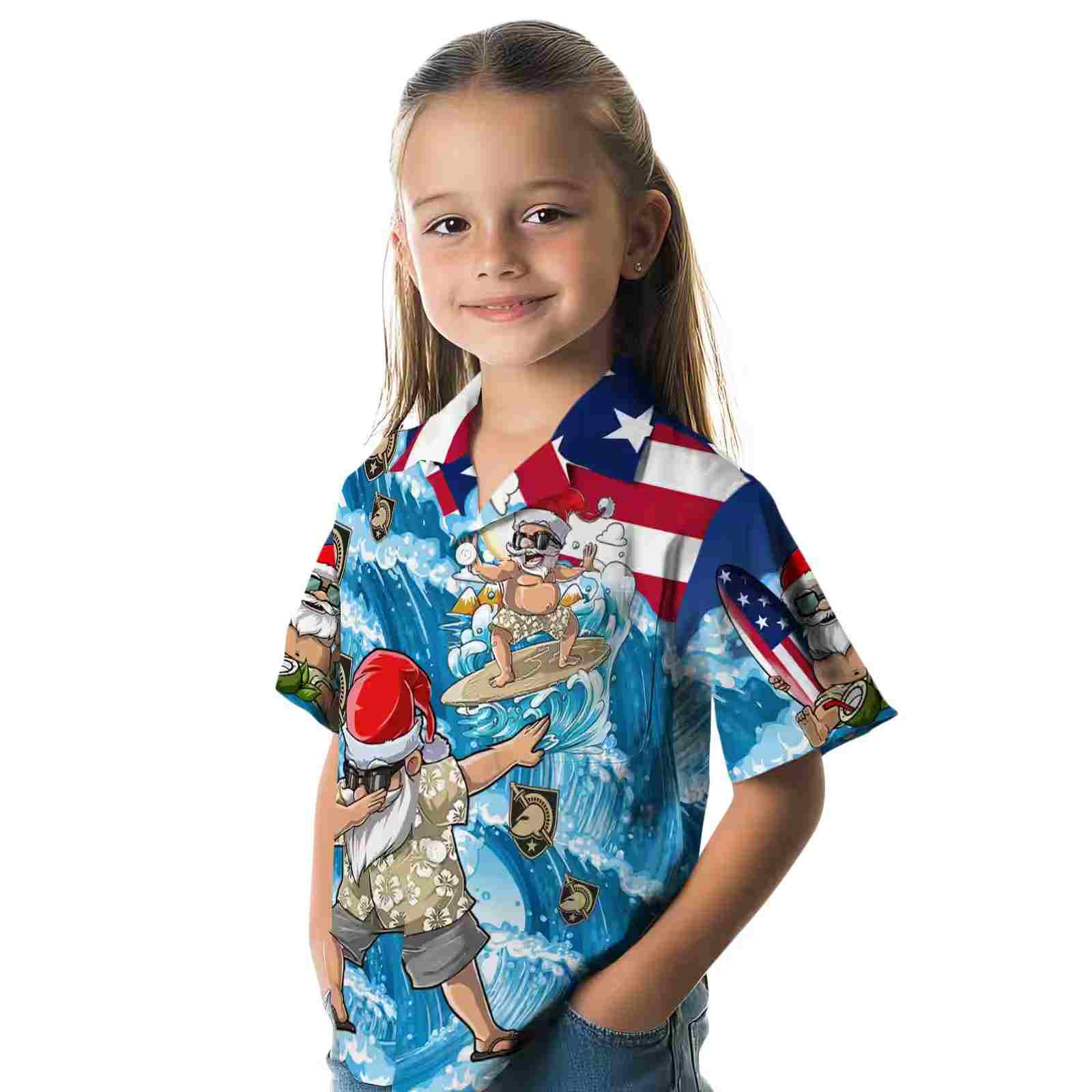 army black knights surfing santa blue hawaiian shirt premium grade