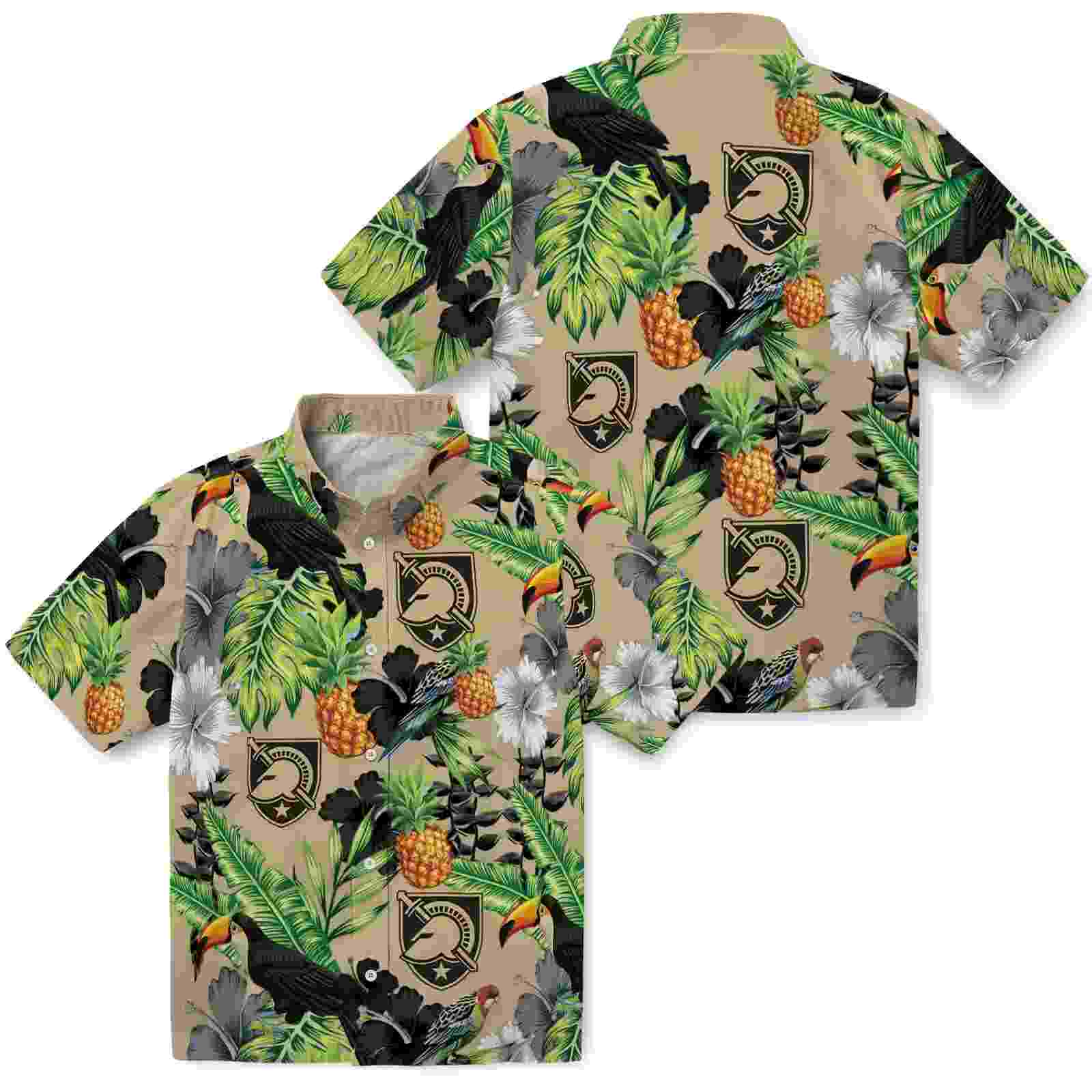 army black knights toucan hibiscus pineapple gold green hawaiian shirt high quality