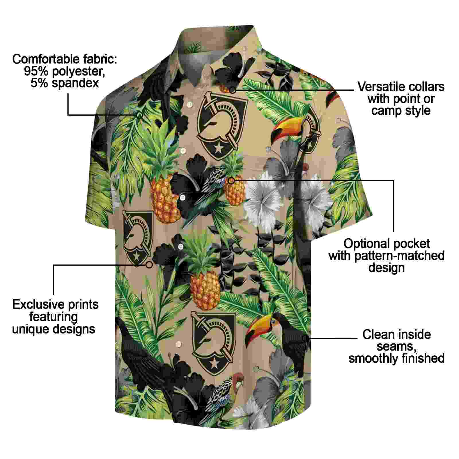 army black knights toucan hibiscus pineapple gold green hawaiian shirt new arrival