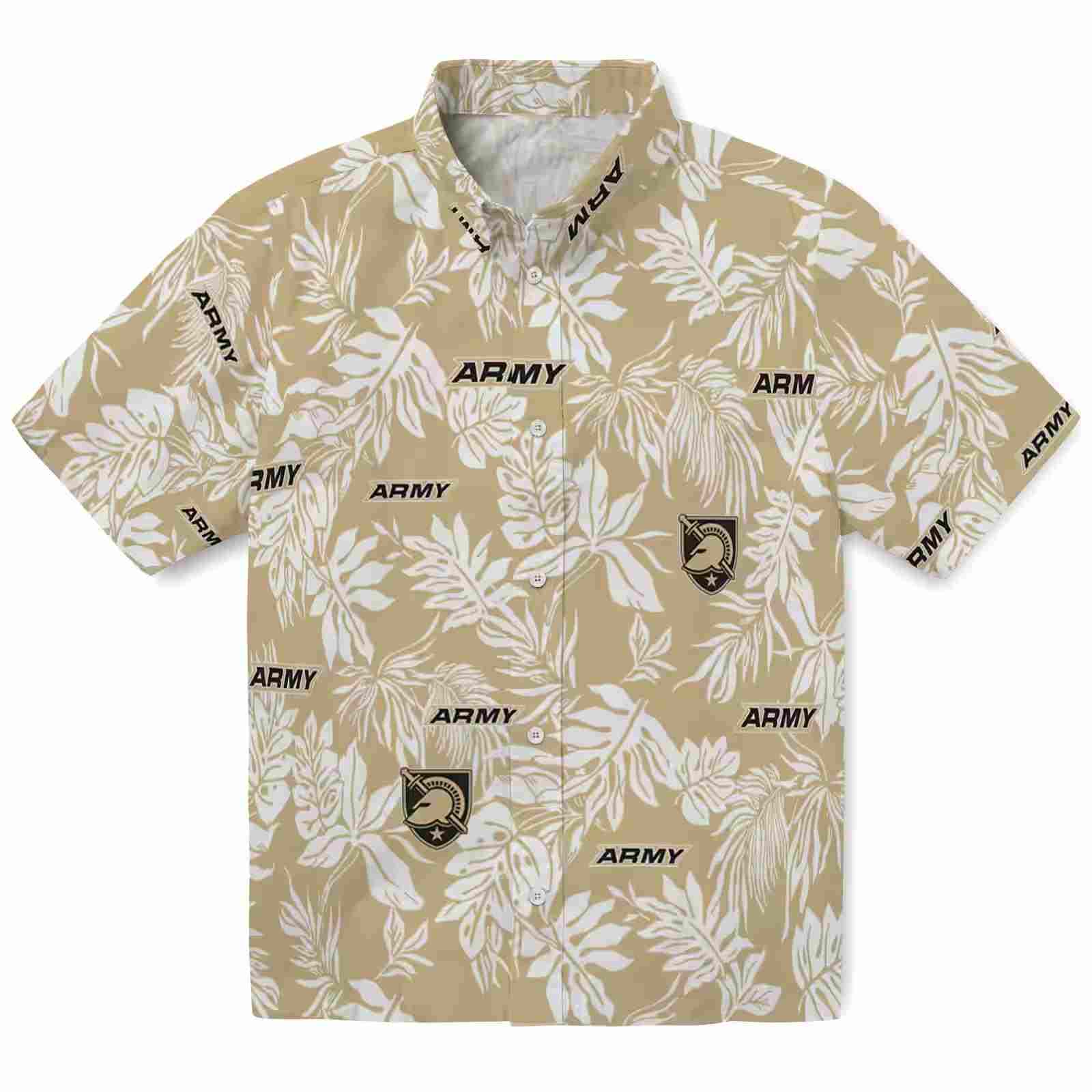 Army Black Knights Tropical Leaf Gold White Hawaiian Shirt