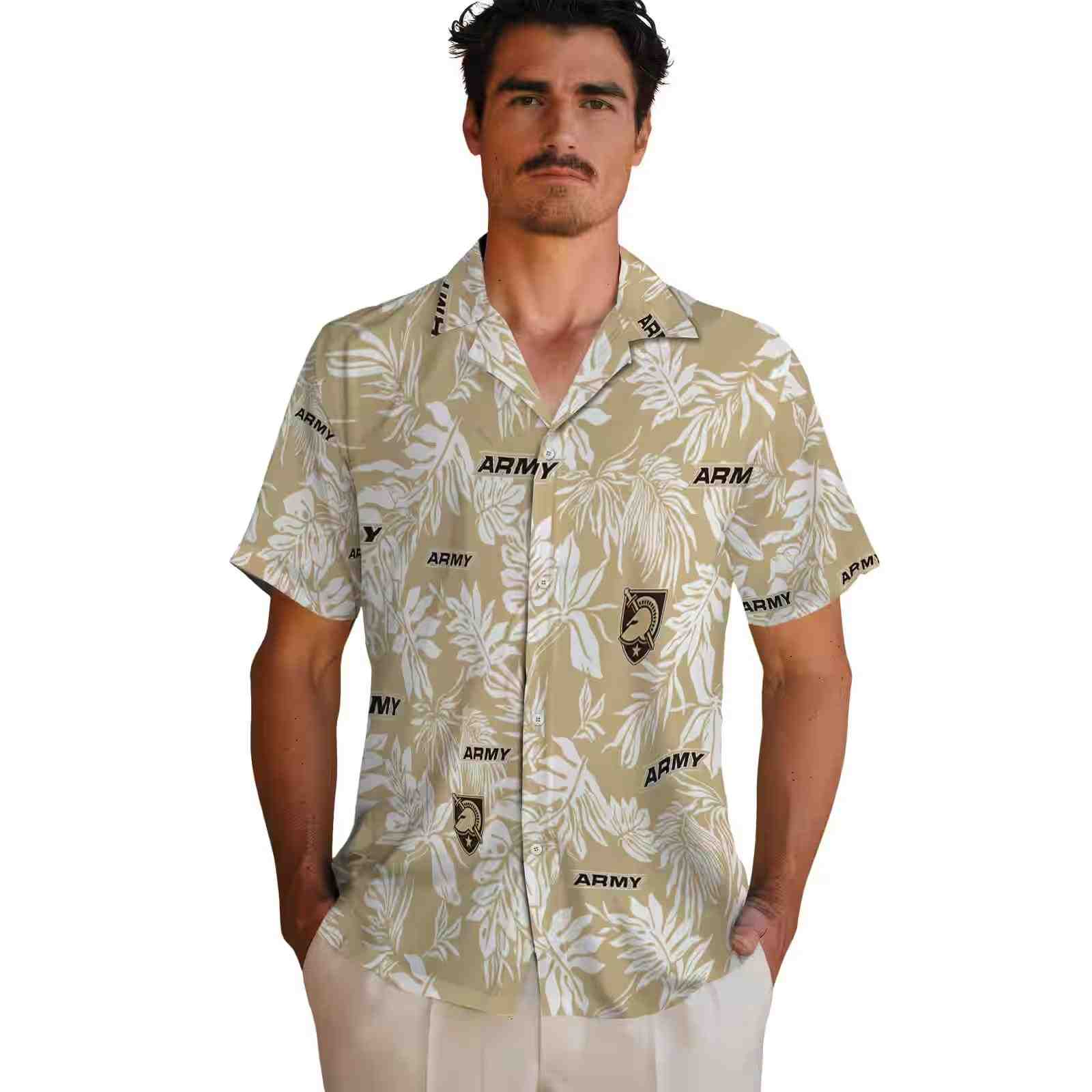 army black knights tropical leaf gold white hawaiian shirt fashion forward