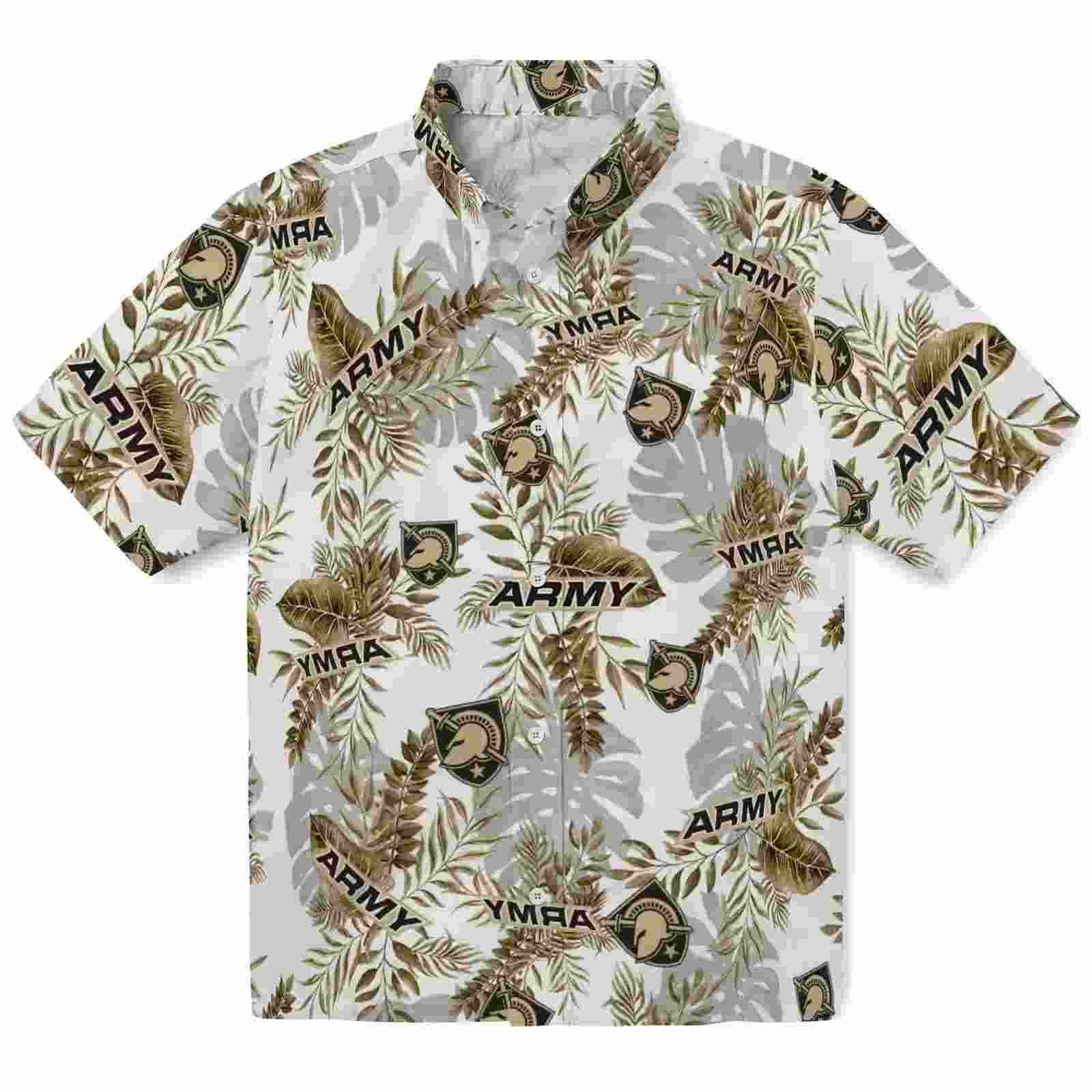 Army Black Knights Tropical Leaves Gold White Hawaiian Shirt