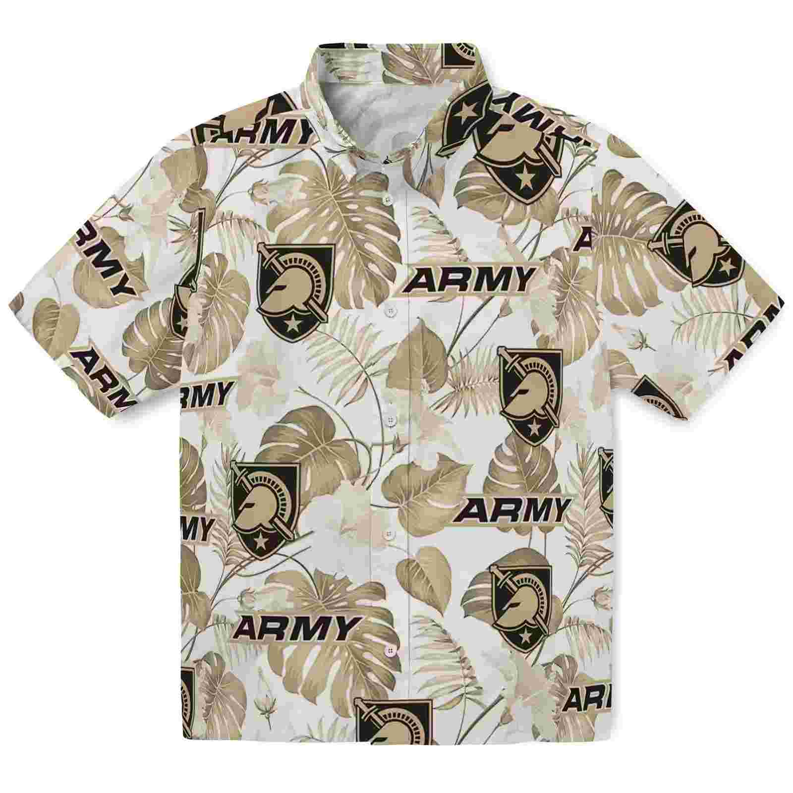 Army Black Knights Tropical Plants Gold White Hawaiian Shirt