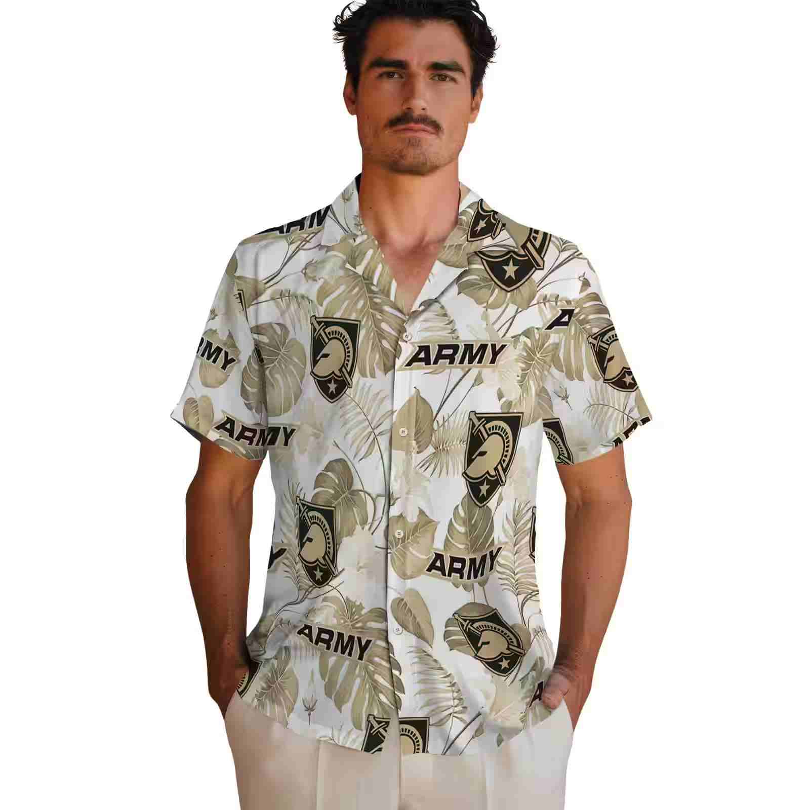 army black knights tropical plants gold white hawaiian shirt fashion forward