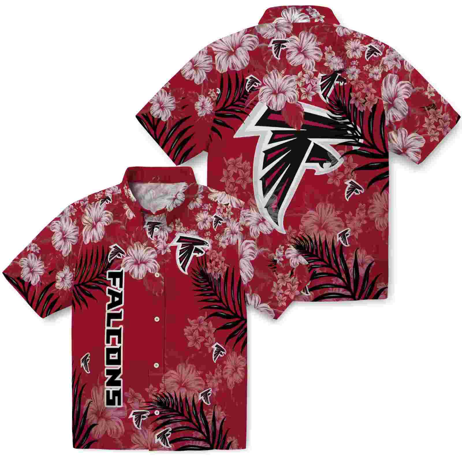 atlanta falcons hibiscus print red hawaiian shirt high quality