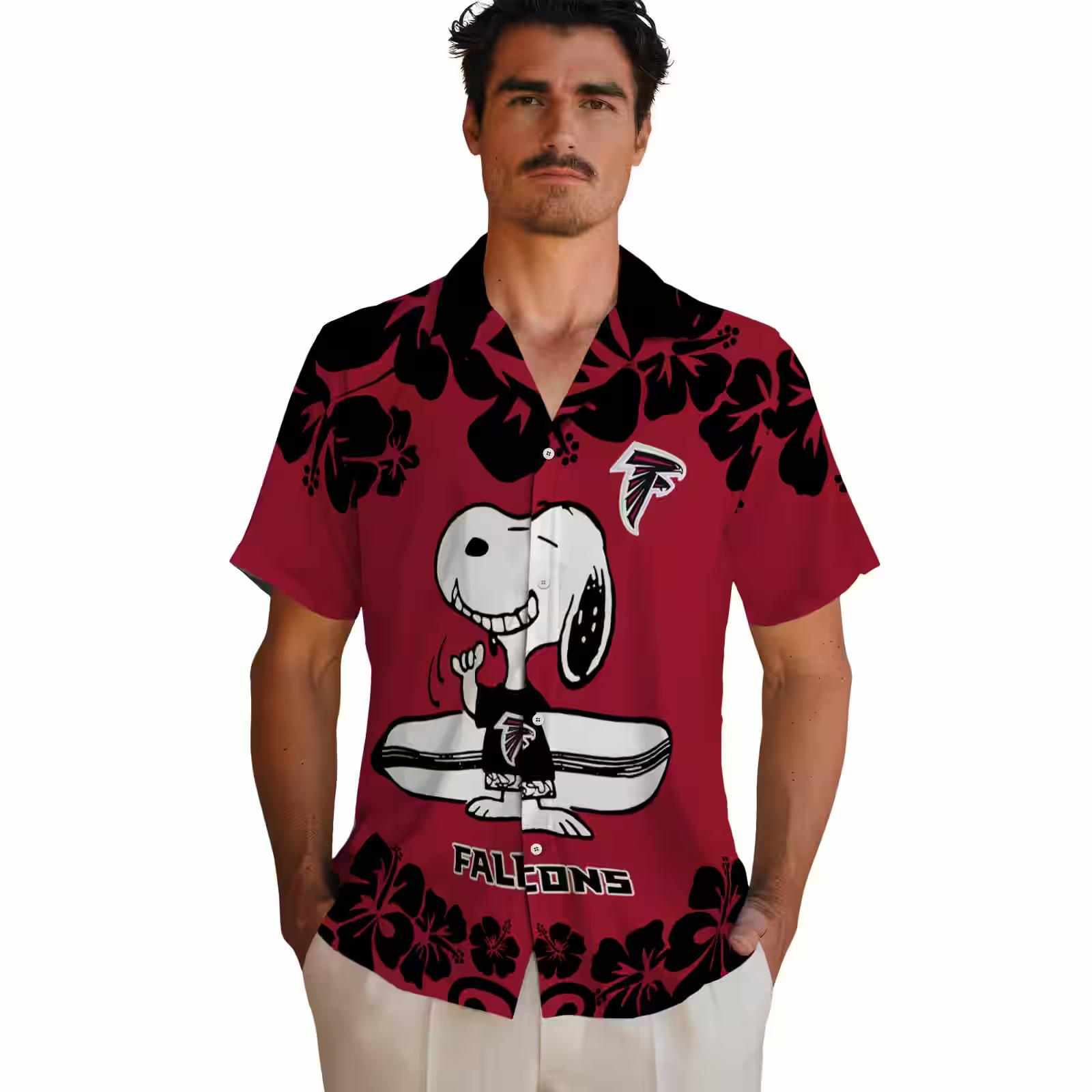 atlanta falcons snoopy surf red white hawaiian shirt fashion forward