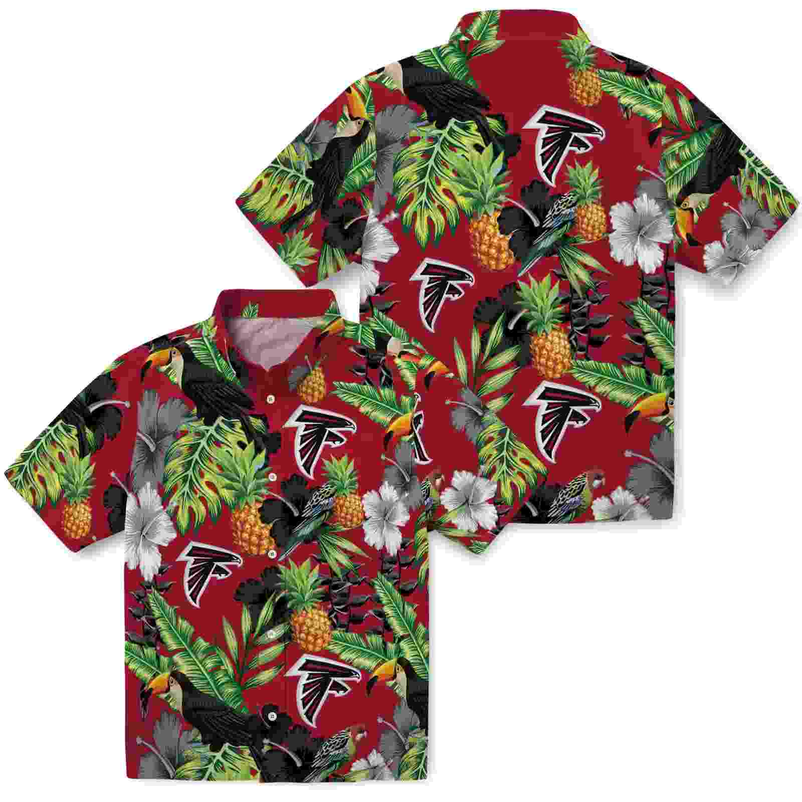 atlanta falcons toucan hibiscus pineapple red green hawaiian shirt high quality