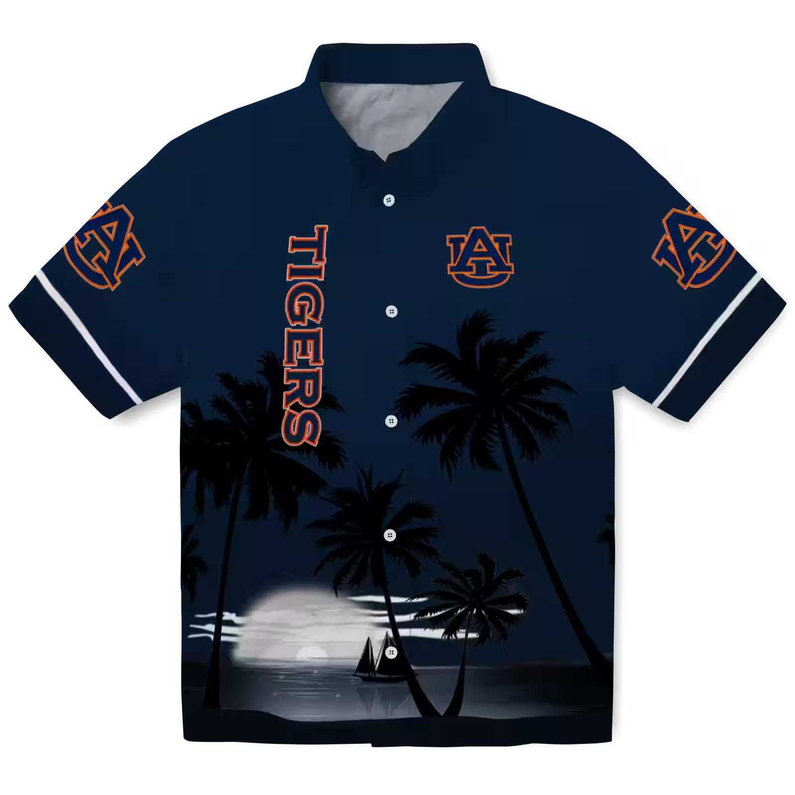 Auburn Tigers Beach Sunset Navy Blue Black Hawaiian Shirt