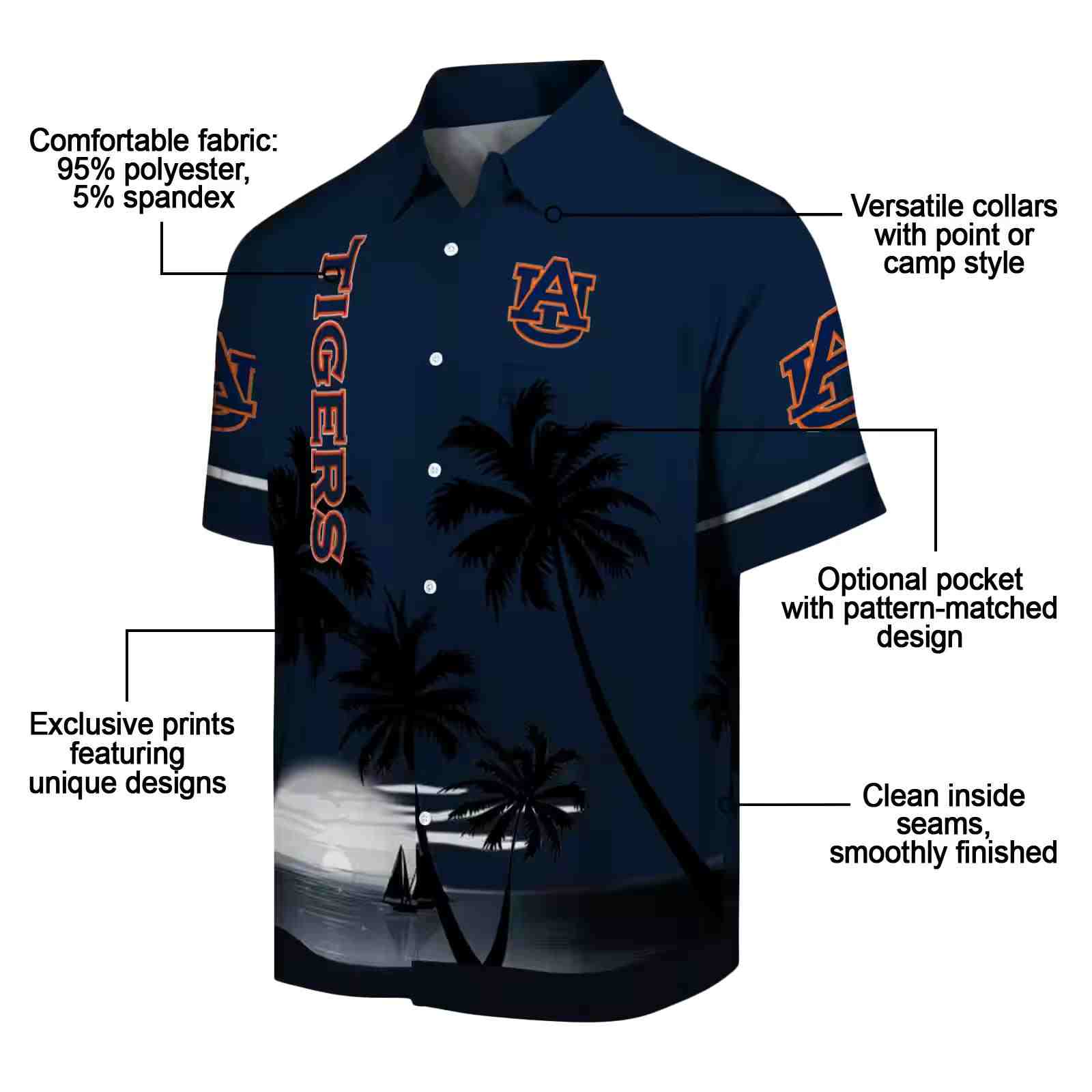 auburn tigers beach sunset navy blue black hawaiian shirt new arrival