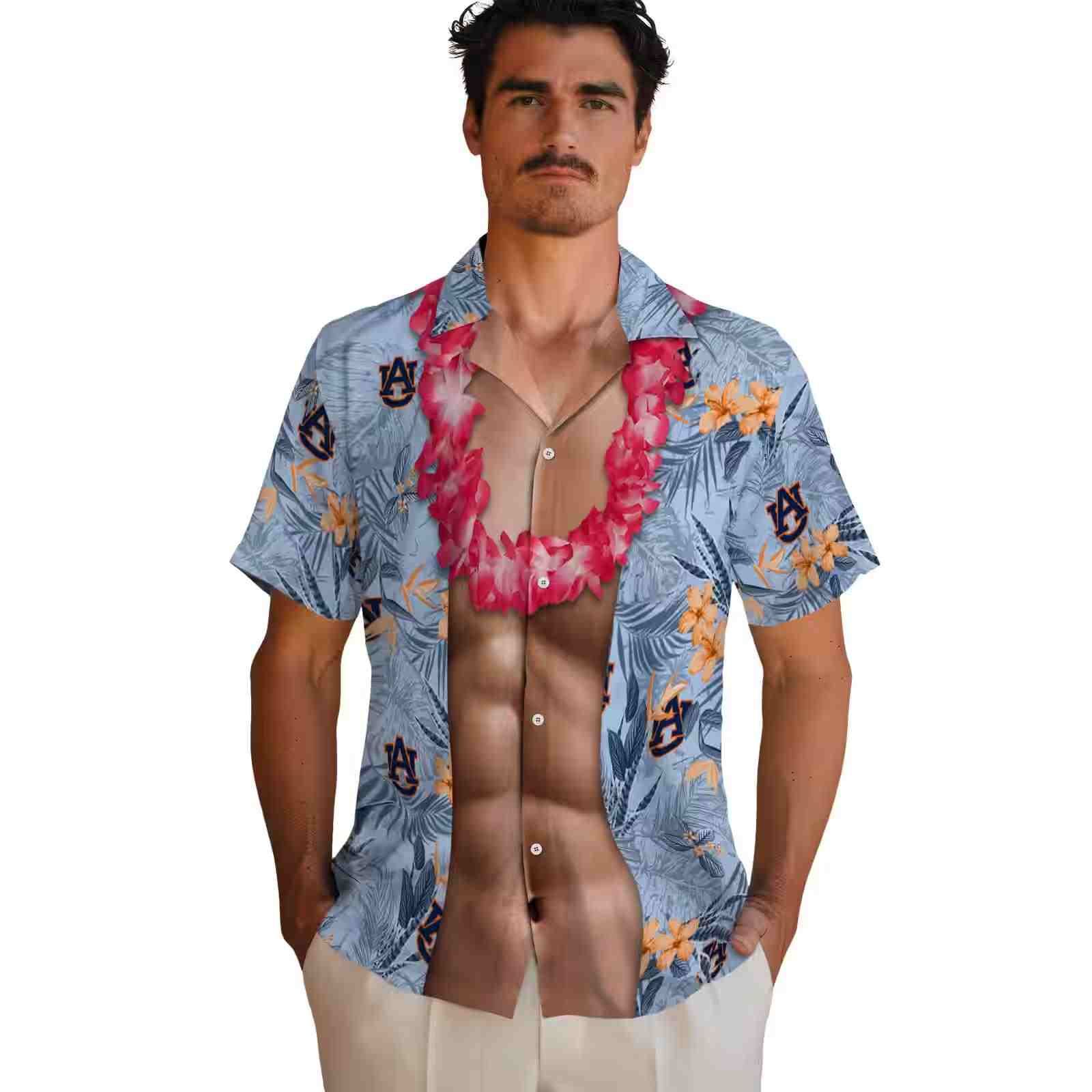 auburn tigers chest illusion navy blue hawaiian shirt fashion forward