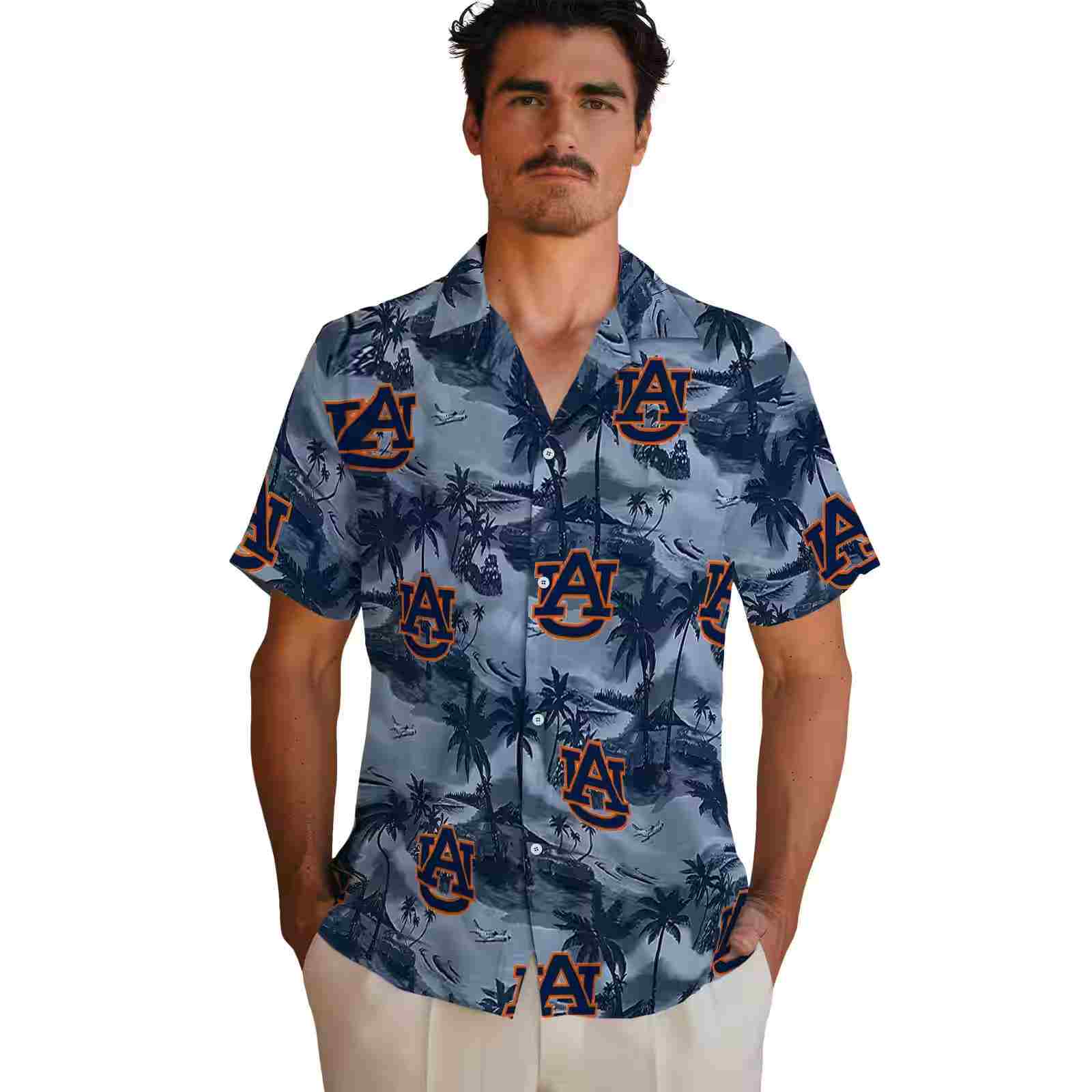 auburn tigers coastal palms navy blue hawaiian shirt fashion forward