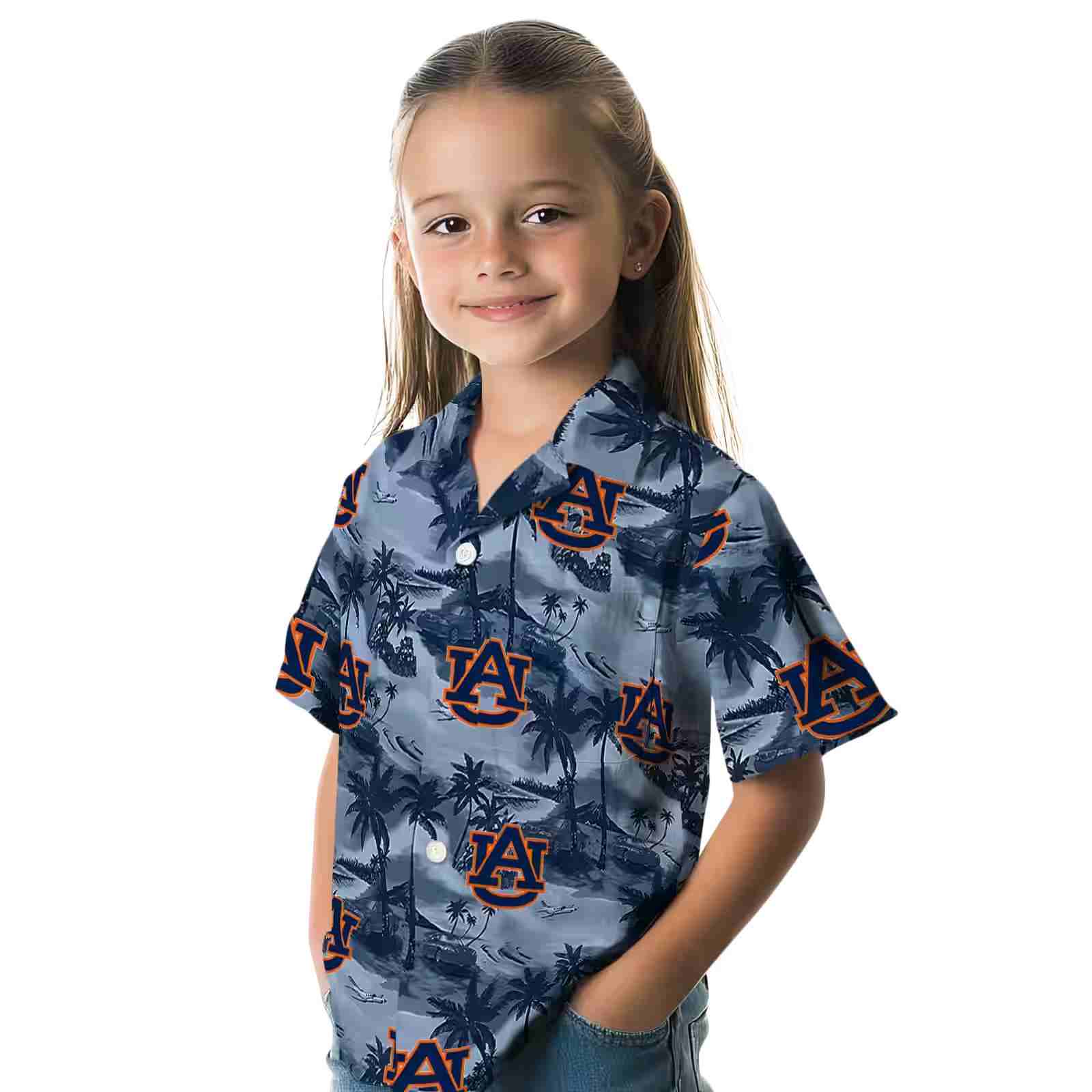 auburn tigers coastal palms navy blue hawaiian shirt premium grade