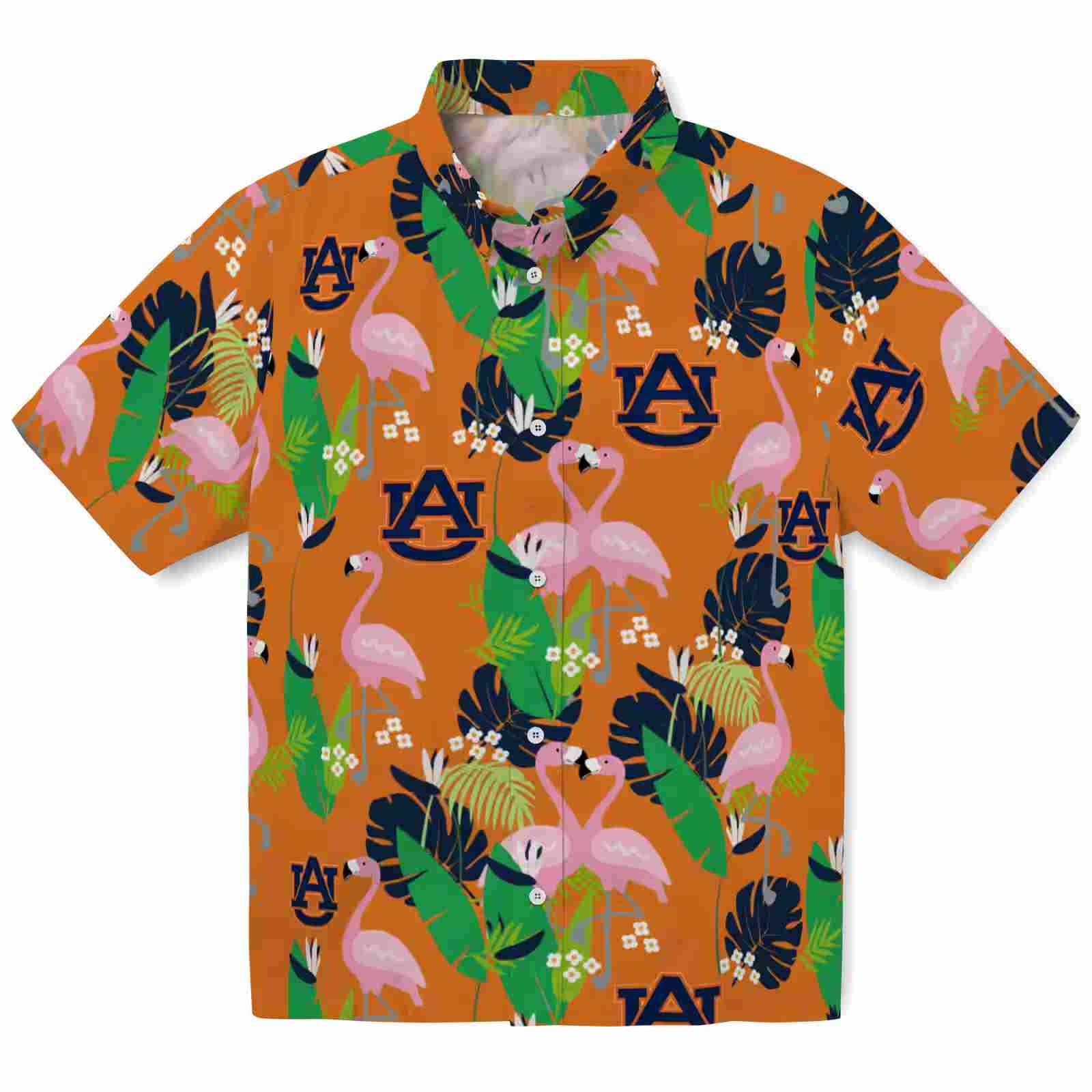 Auburn Tigers Flamingo Foliage Navy Blue Green Hawaiian Shirt