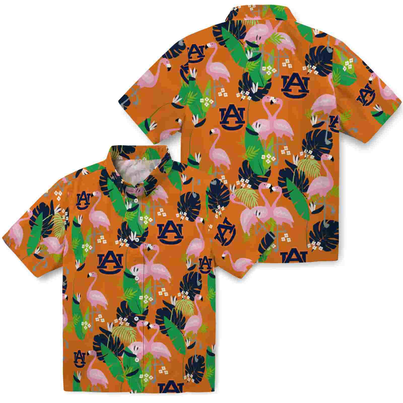 auburn tigers flamingo foliage navy blue green hawaiian shirt high quality