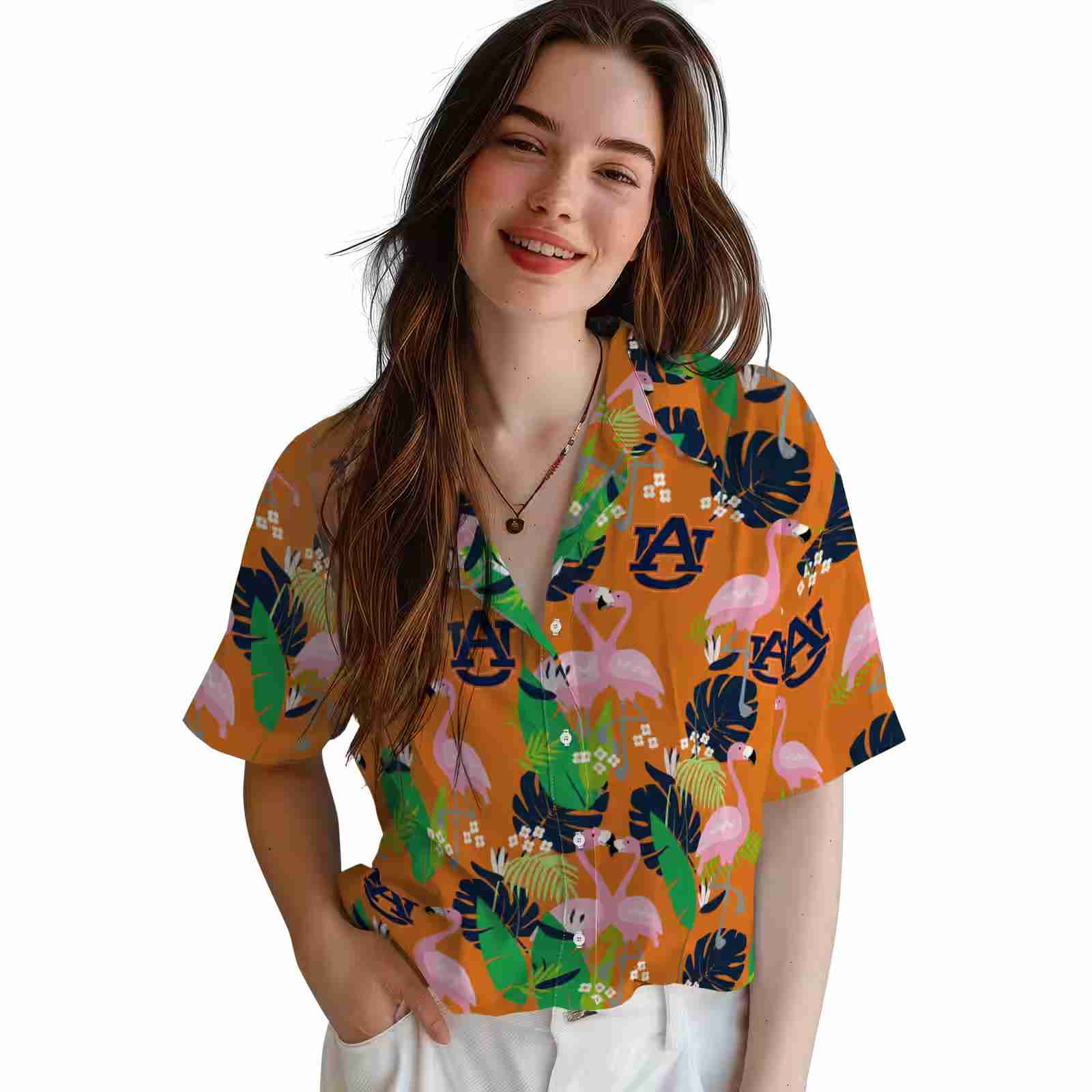 auburn tigers flamingo foliage navy blue green hawaiian shirt latest model