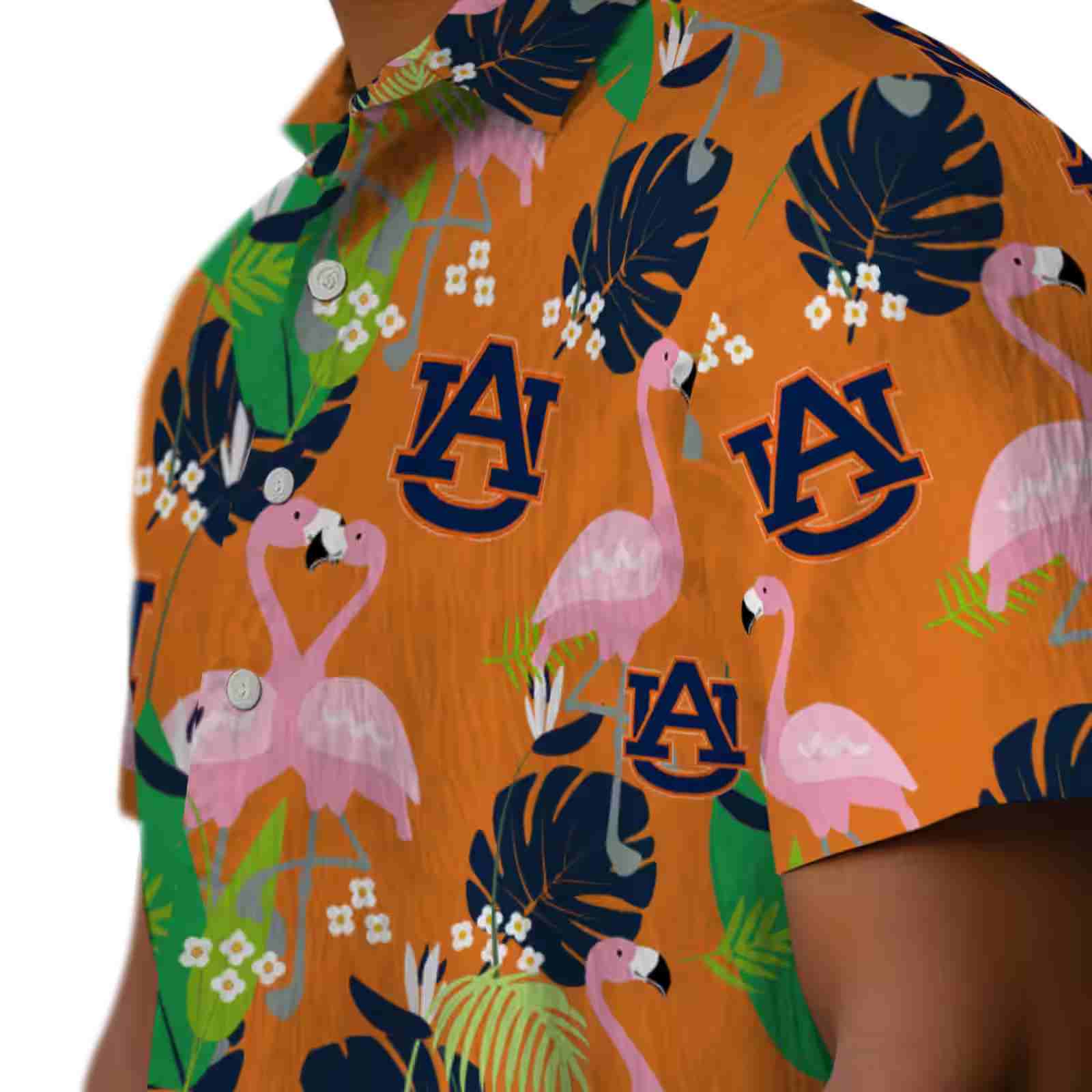 auburn tigers flamingo foliage navy blue green hawaiian shirt trendy