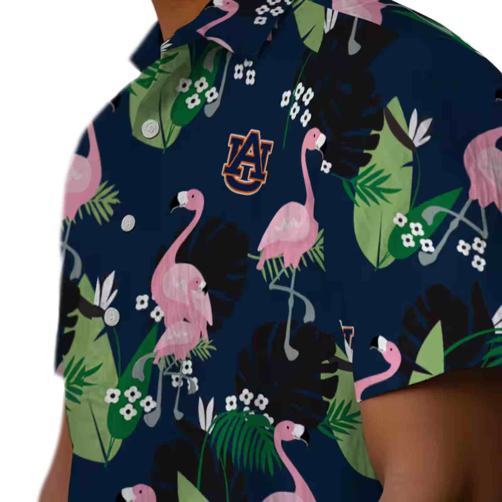 auburn tigers flamingo leaf motif navy blue hawaiian shirt trendy