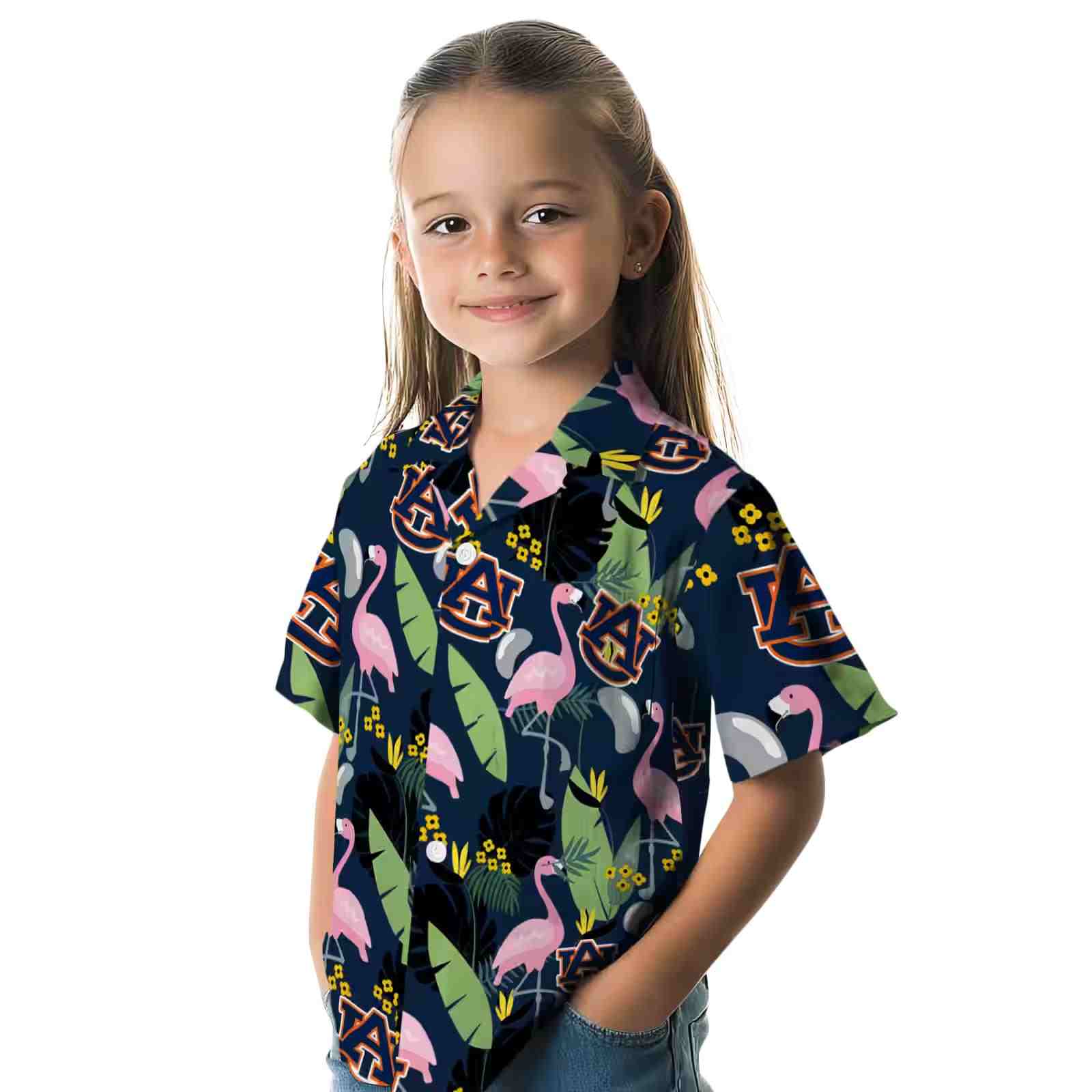 auburn tigers flamingo leaves navy blue hawaiian shirt premium grade