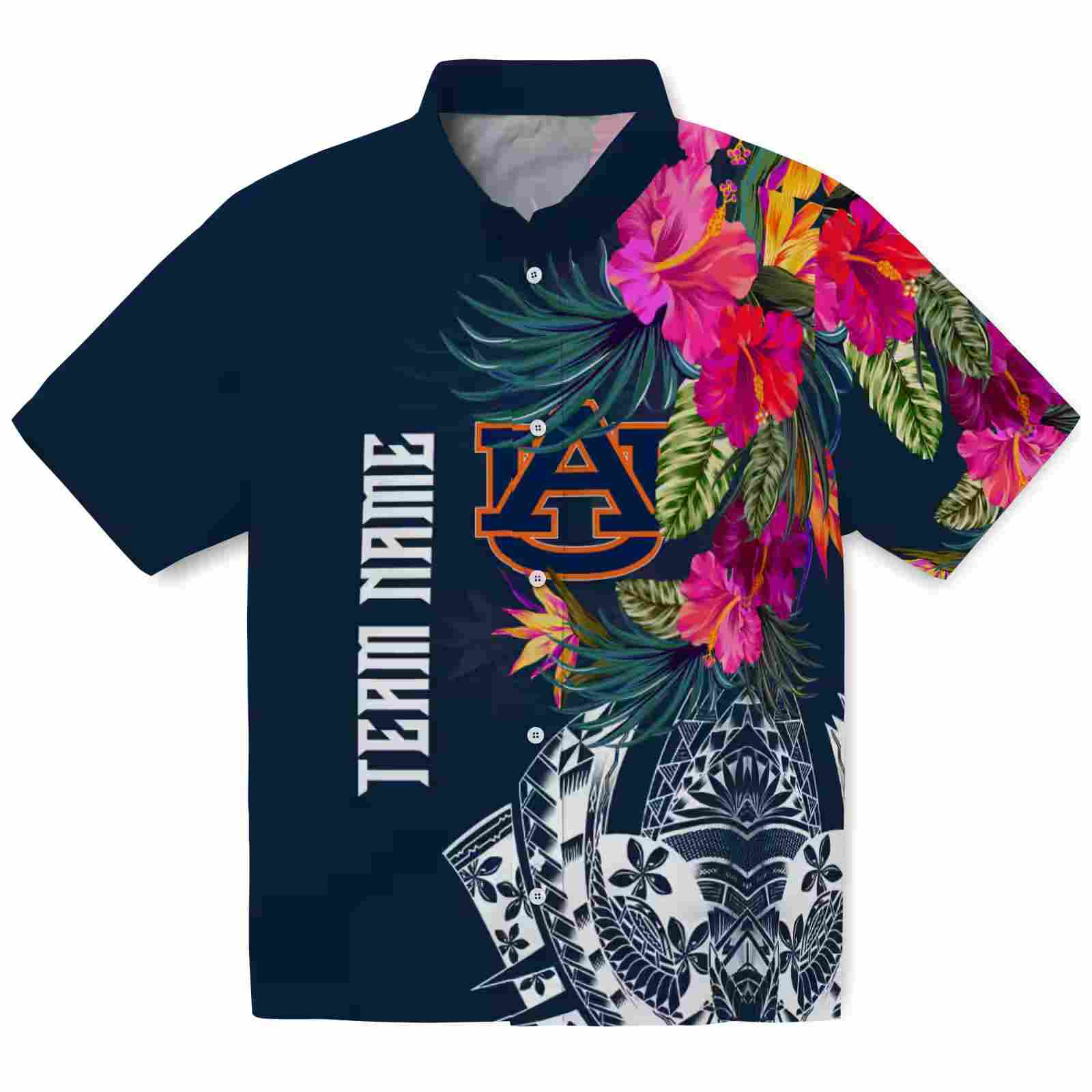 Auburn Tigers Floral Polynesian Navy Blue Hawaiian Shirt