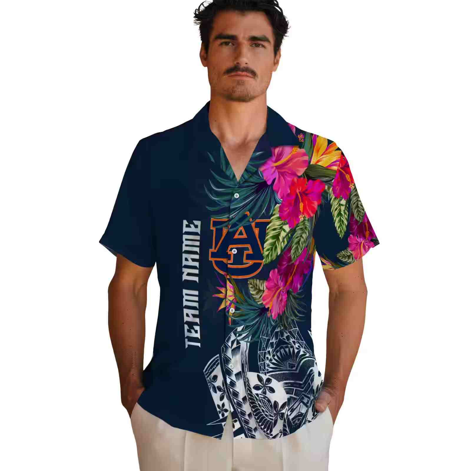 auburn tigers floral polynesian navy blue hawaiian shirt fashion forward