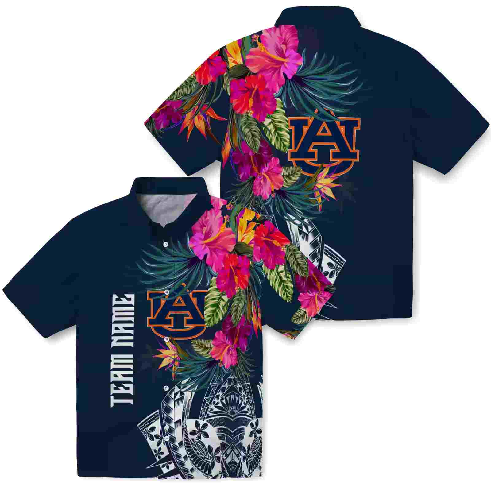 auburn tigers floral polynesian navy blue hawaiian shirt high quality