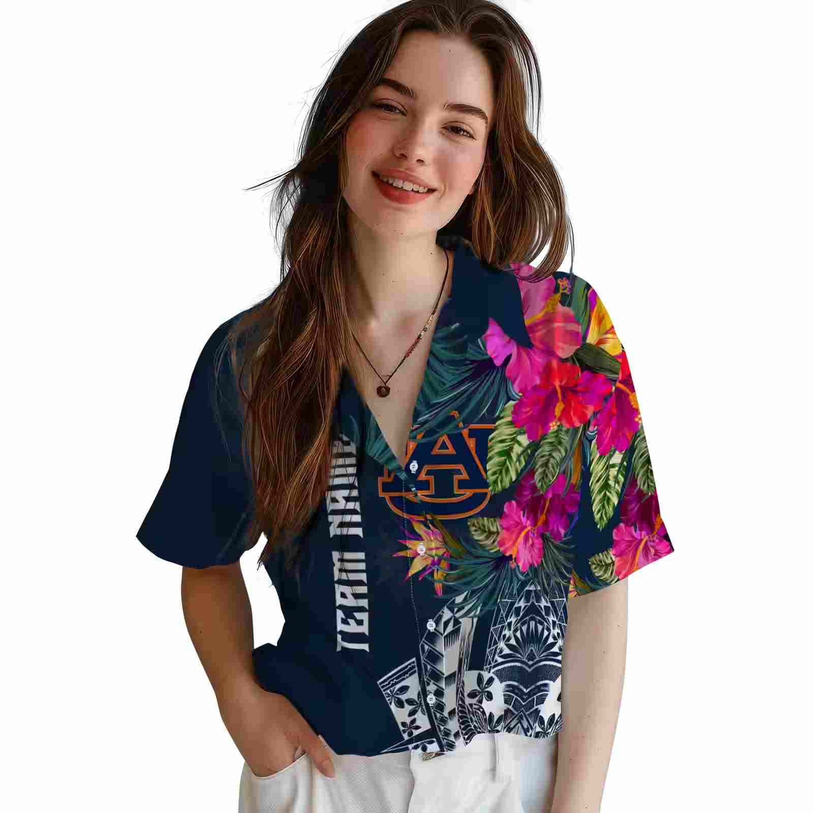 auburn tigers floral polynesian navy blue hawaiian shirt latest model