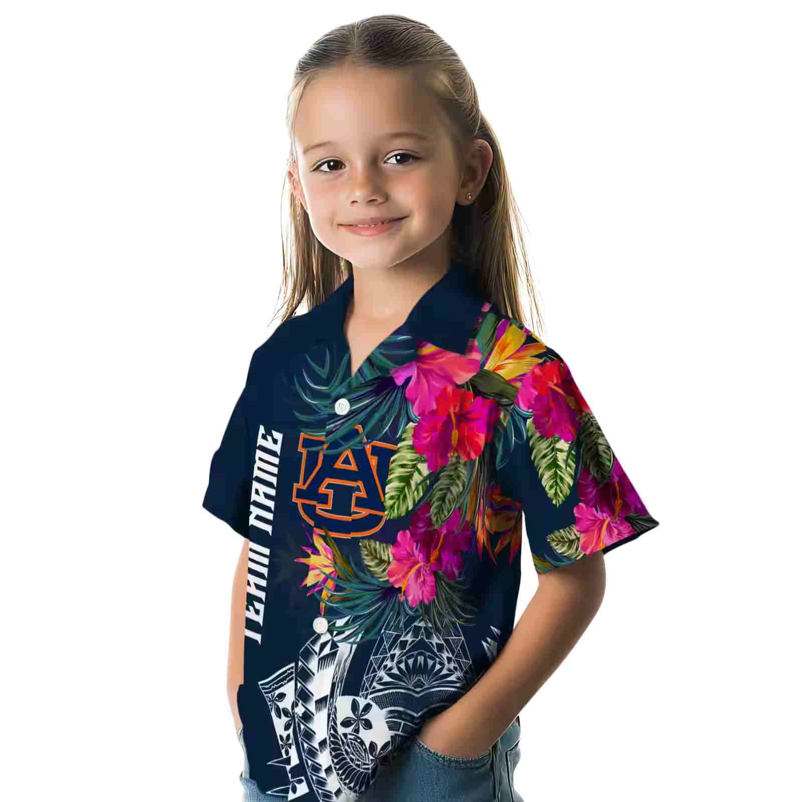 auburn tigers floral polynesian navy blue hawaiian shirt premium grade