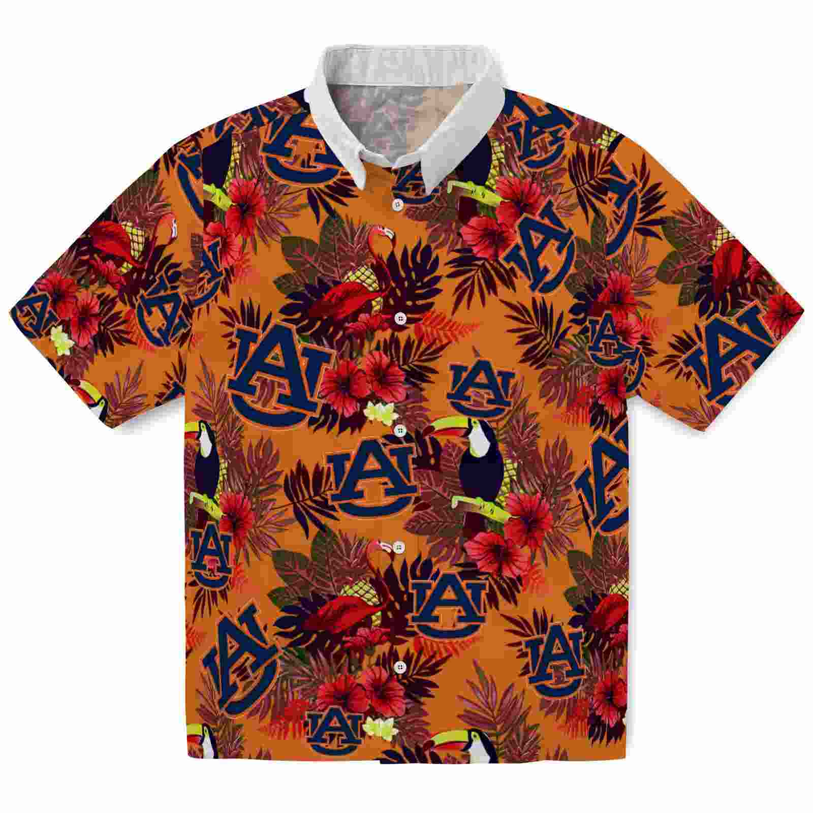 Auburn Tigers Floral Toucan Navy Blue Red Hawaiian Shirt