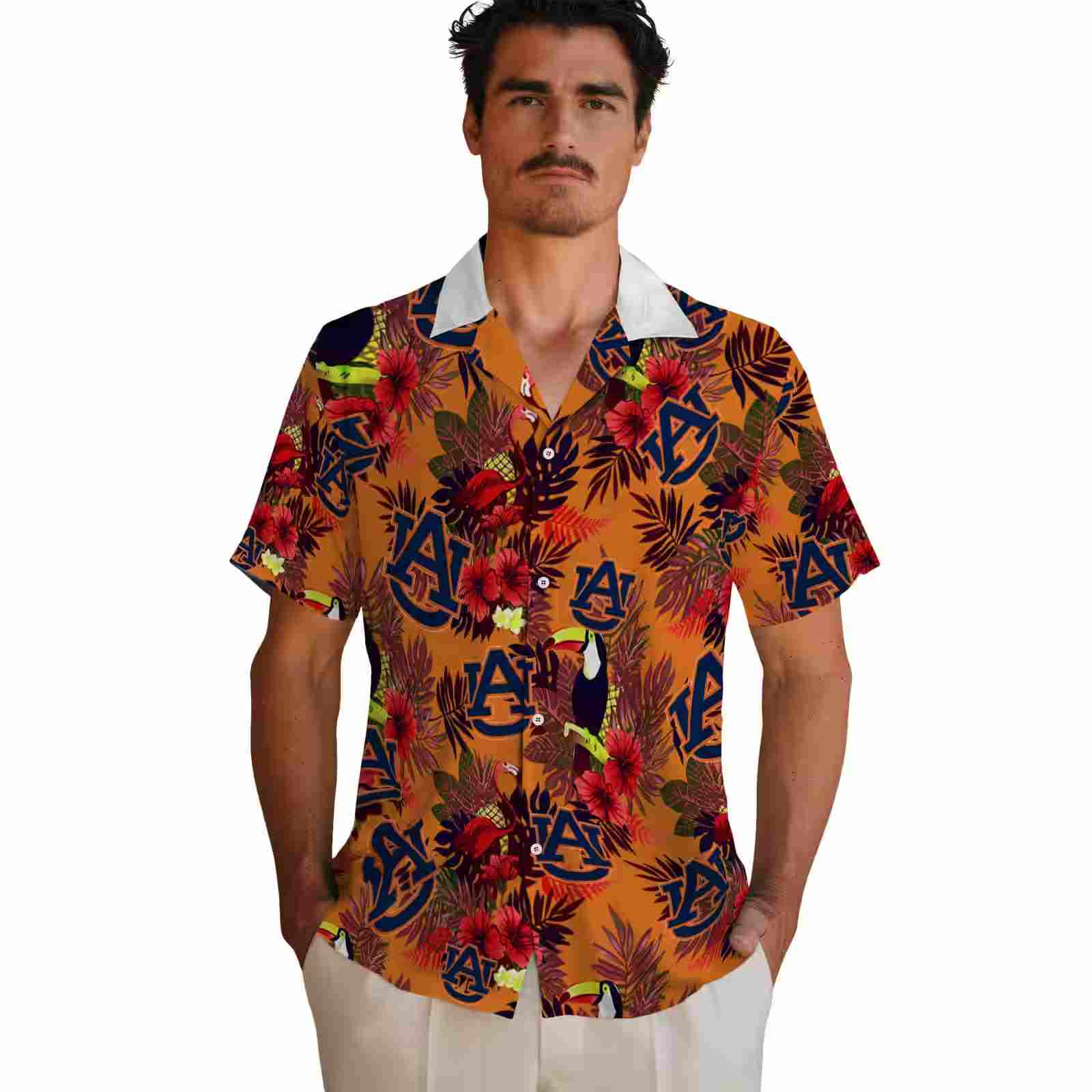 auburn tigers floral toucan navy blue red hawaiian shirt fashion forward